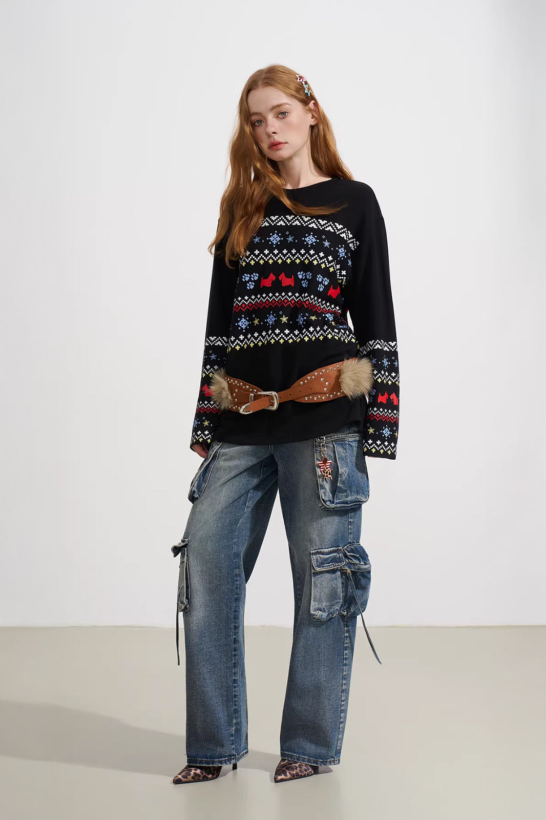 SOFITTE Fleece-Lined Fair Isle Long-Sleeve Tee