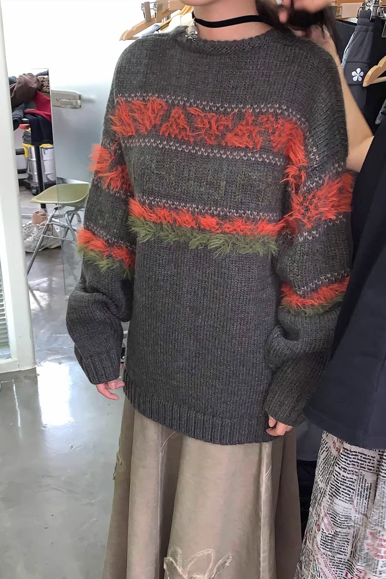 NEVERSEEZ Retro Eyelash-Stripe Sweater