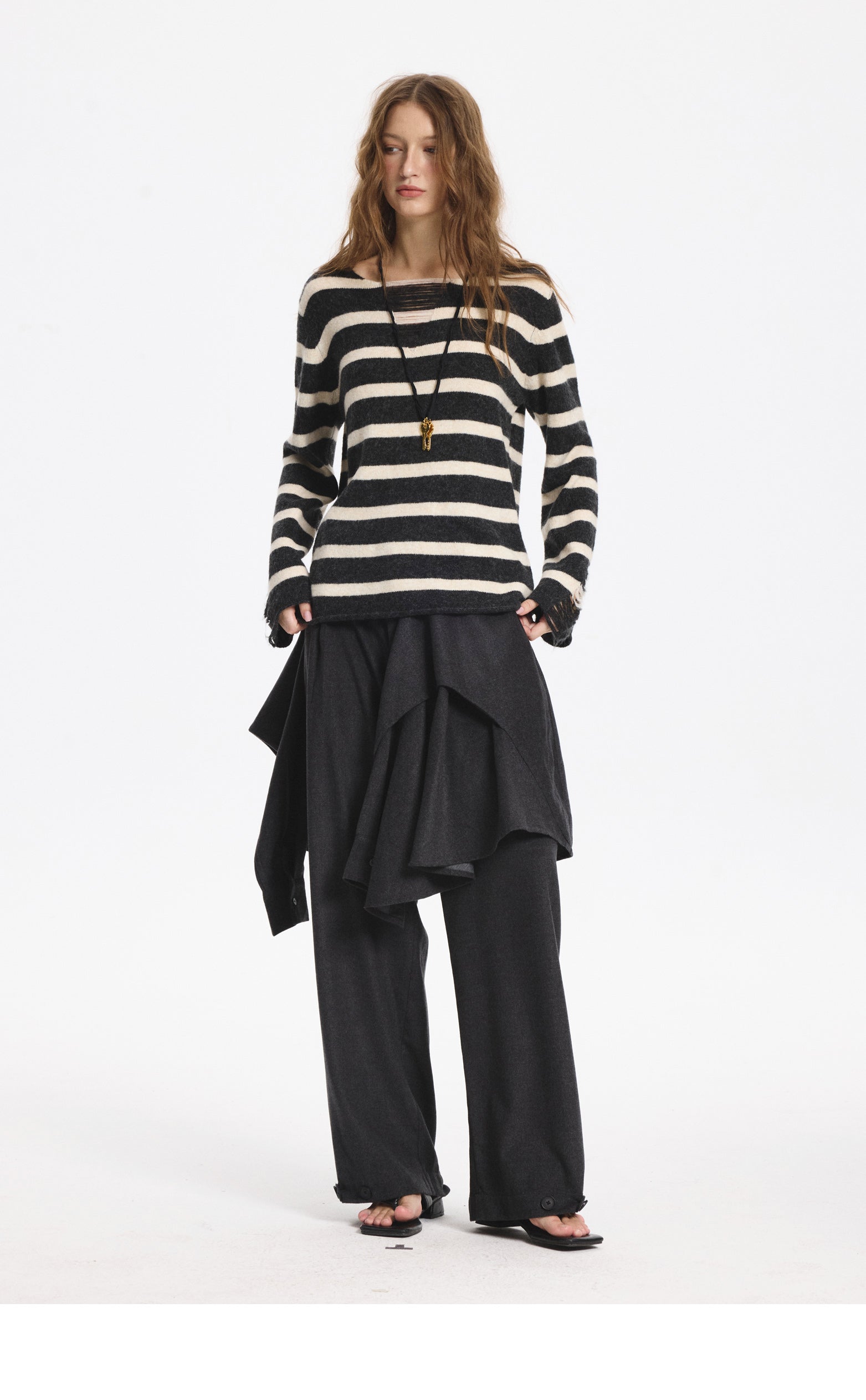 LEONSENSE Distressed Stripe Knit Pullover