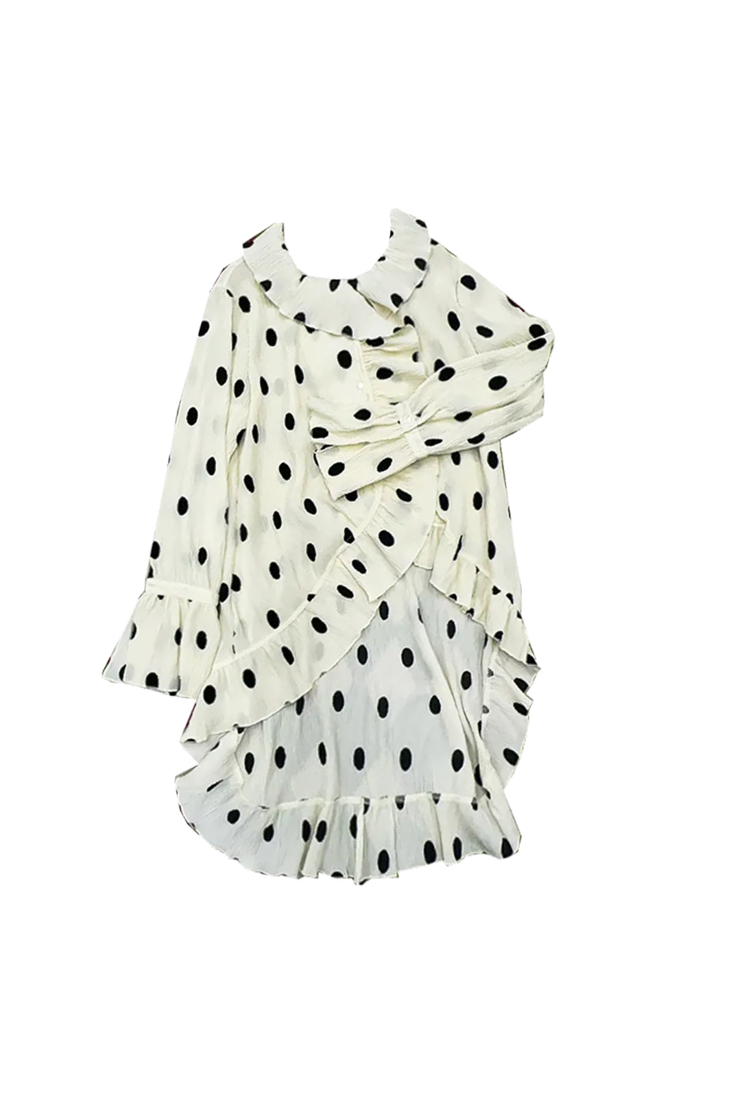 NOPMOB Retro Polka Dot Crinkled Ruffle Shirt