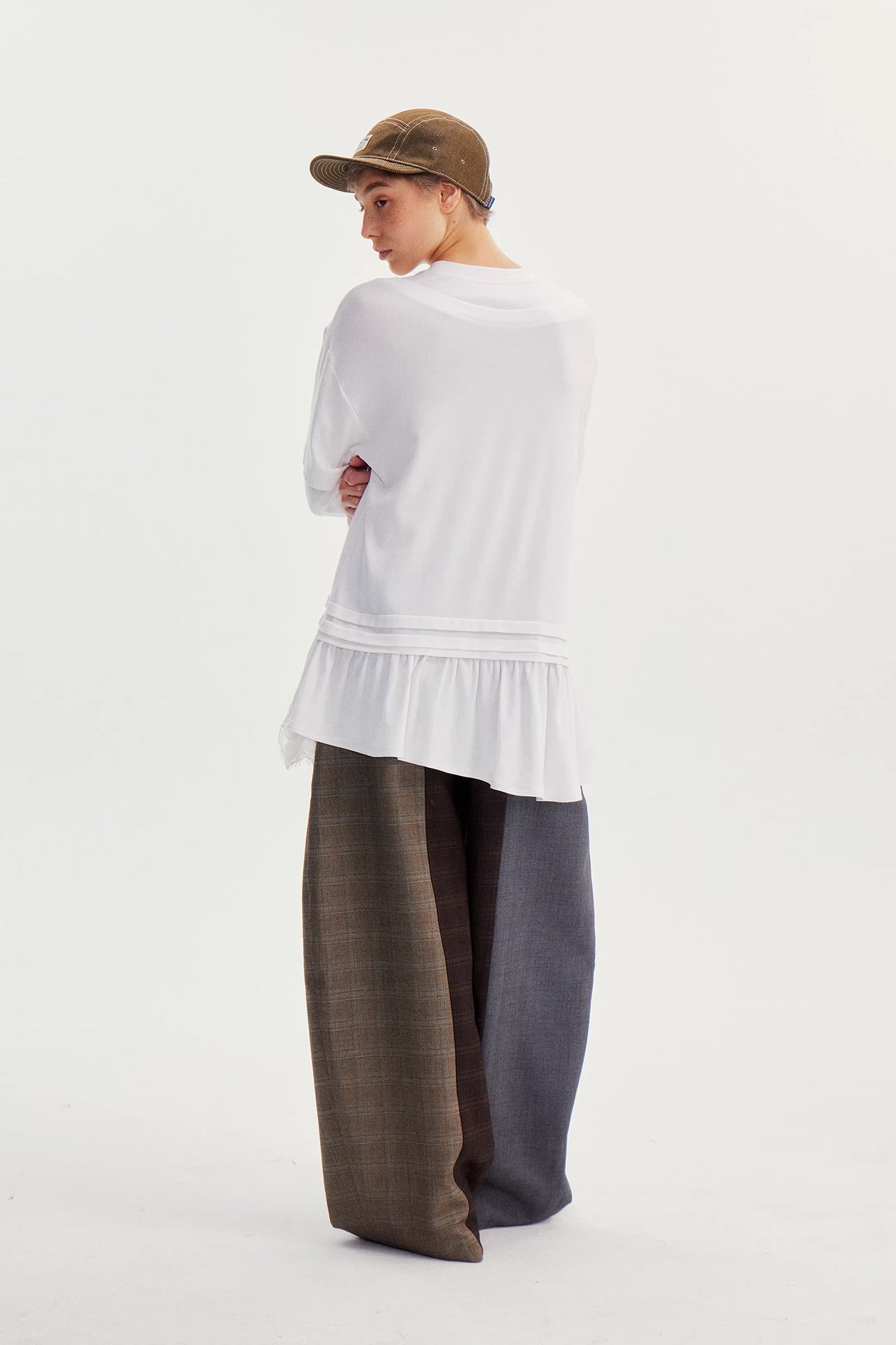 WII WIL Faux-Layer Lace-Hem Long-Sleeve Tee