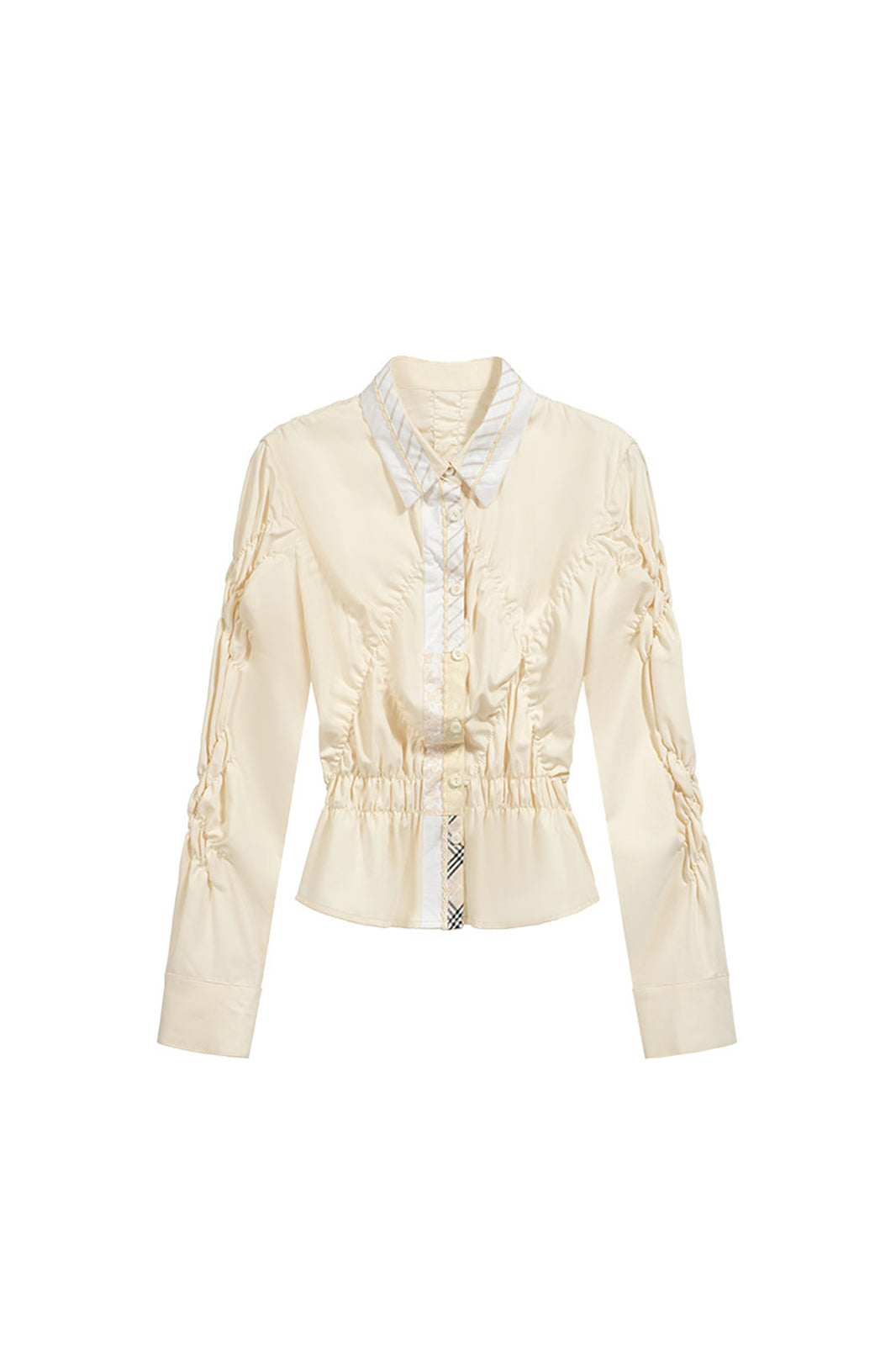 9266 STUDIO Asymmetrical Ruched Waist Shirt