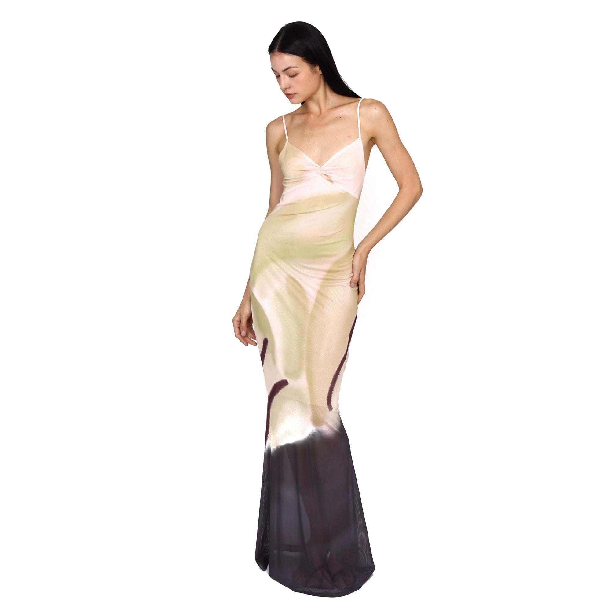 SCARLET SAGE Gradient Mesh Fitted Fishtail Dress