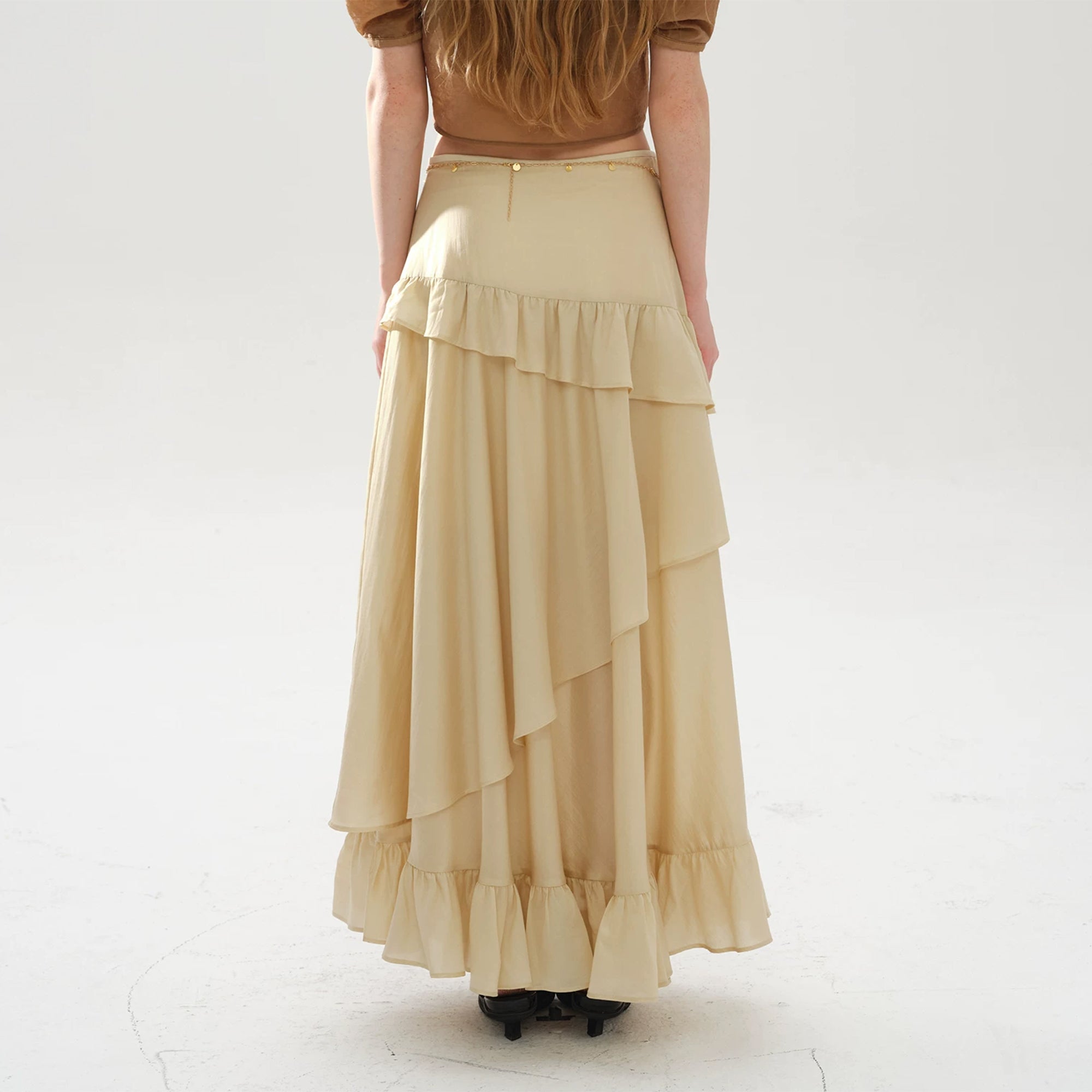 LAYERS Asymmetrical Layered Ruffle Maxi Skirt