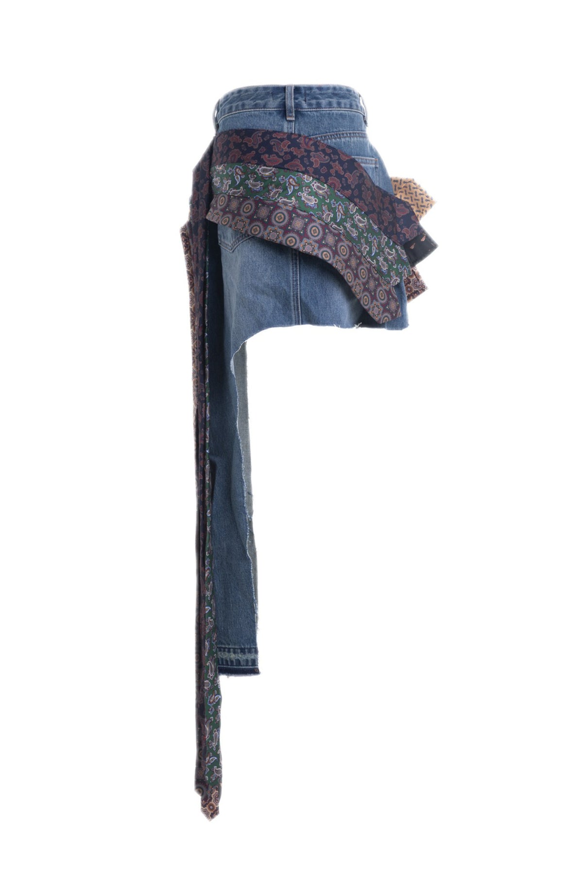 HUNGRAS Tie-Spliced Distressed Denim Skirt