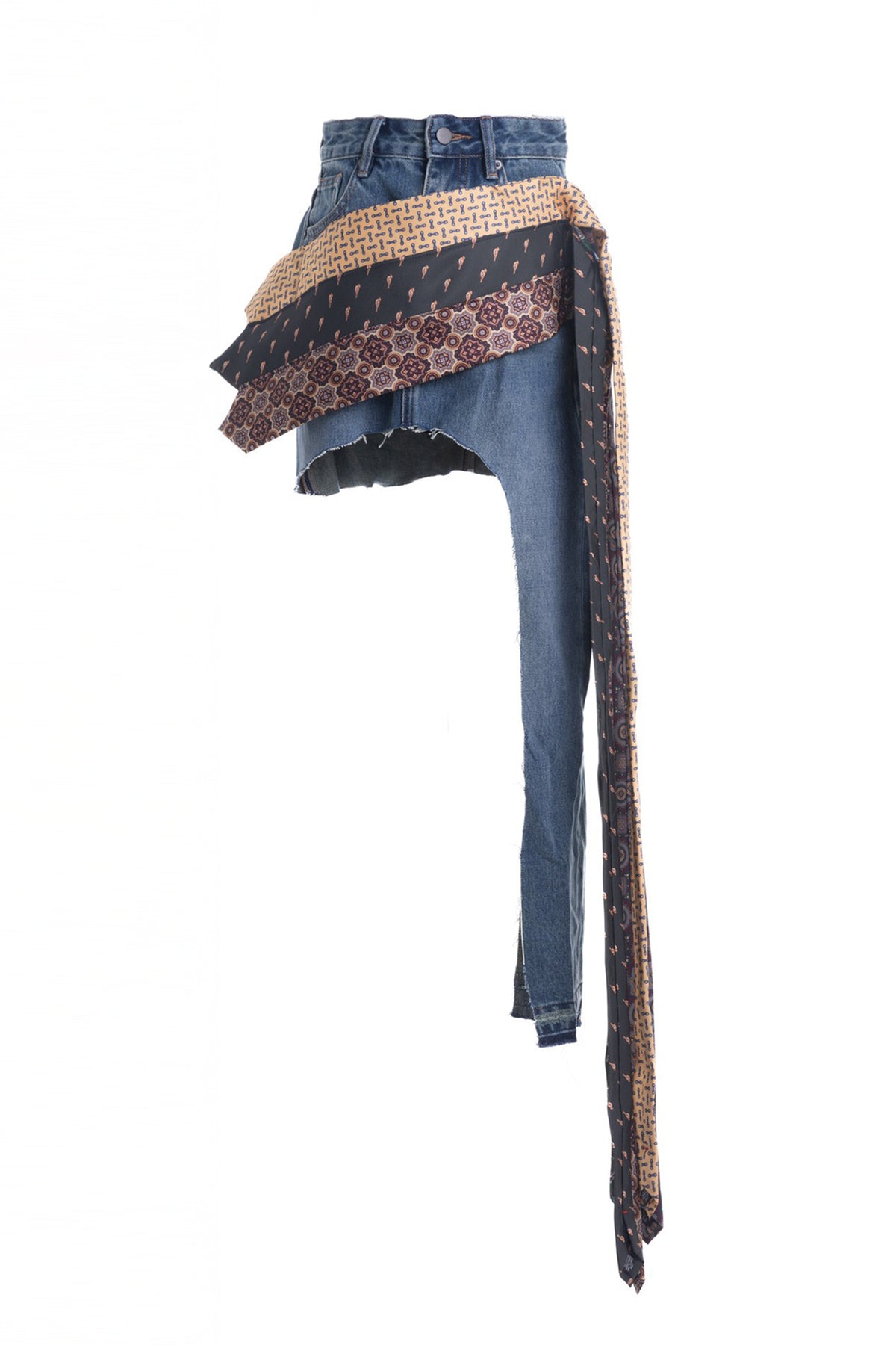 HUNGRAS Tie-Spliced Distressed Denim Skirt