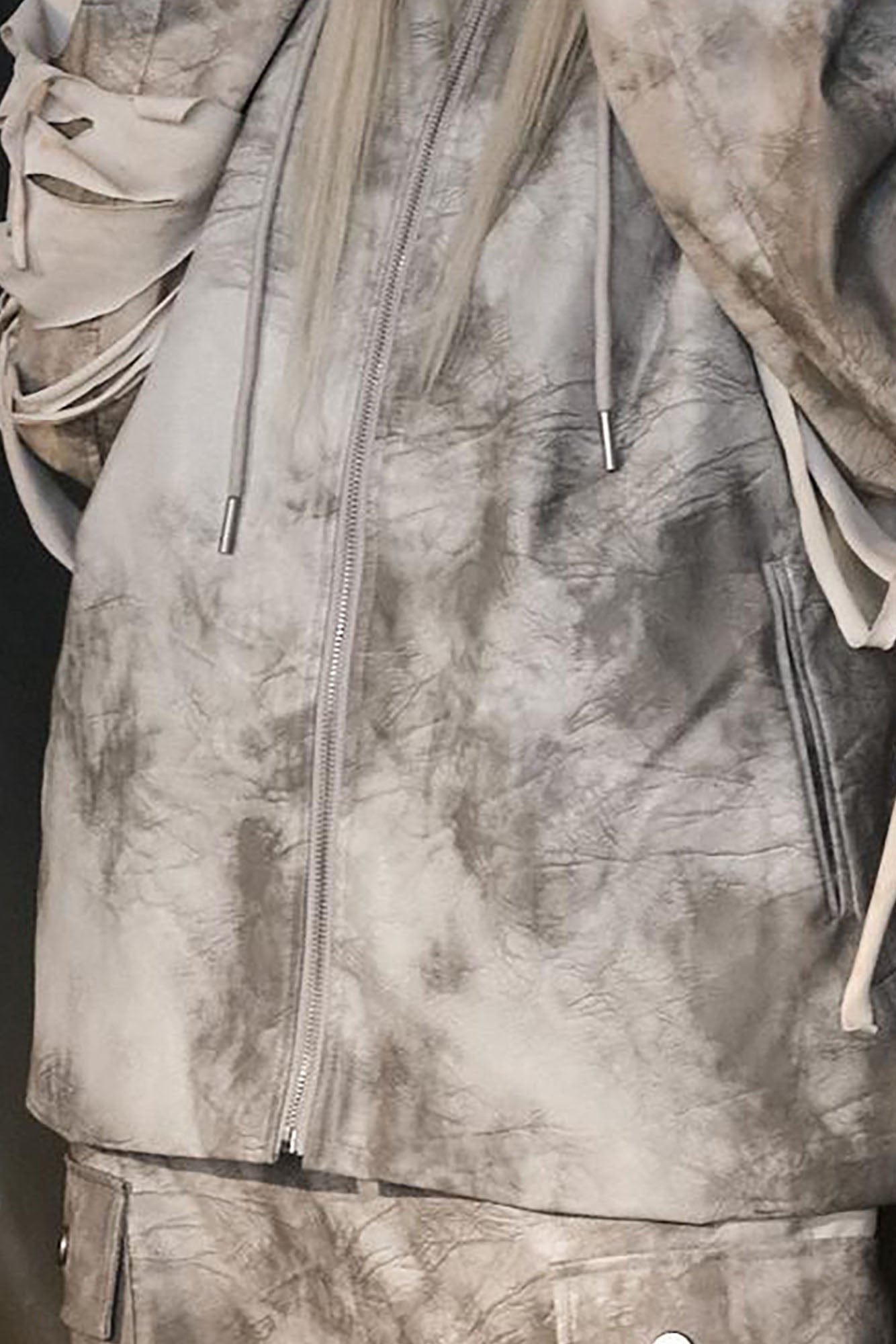 RECOVER ZONE Distressed Slashed PU Layered Hooded Jacket, premium urban and streetwear designers apparel on PROJECTISR.com, RECOVER ZONE