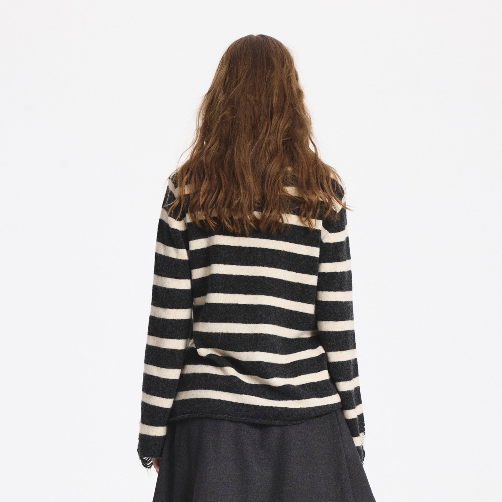 LEONSENSE Distressed Stripe Knit Pullover