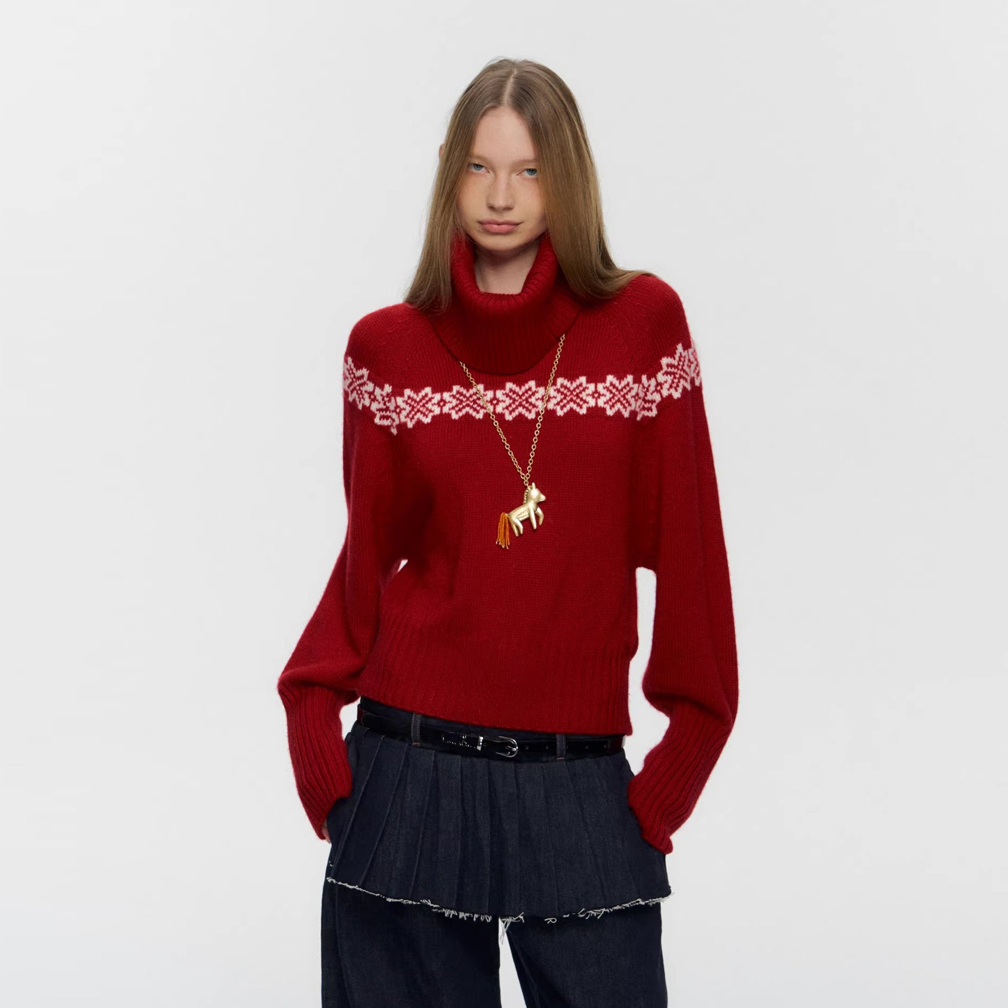 10AMSOTIIIIIIRED Detachable Turtleneck Wool-Blend Fair Isle Sweater