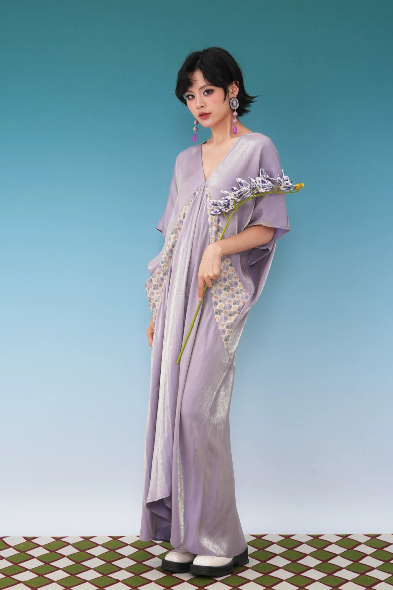 NOPMOB Spliced Luster Draped Maxi Dress