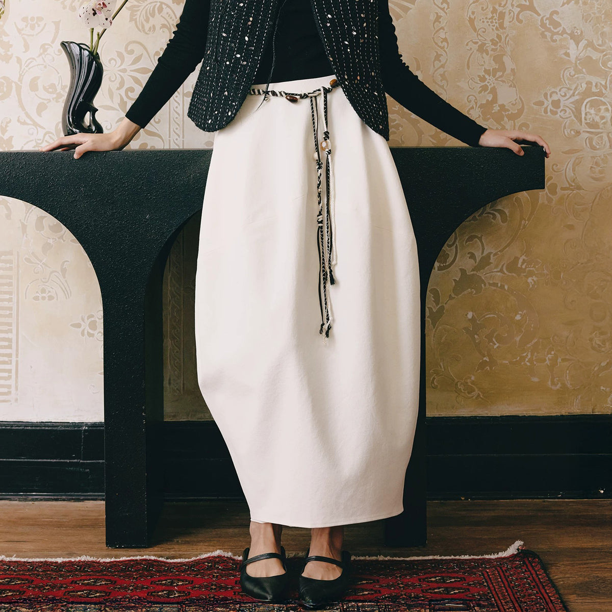 YUANYE High-Waist Cocoon Midi Skirt