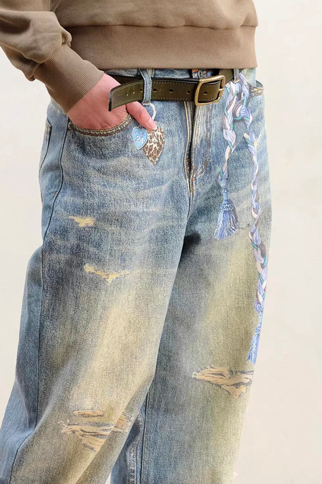 WII WIL Braid Graphic Wide-Leg Jeans