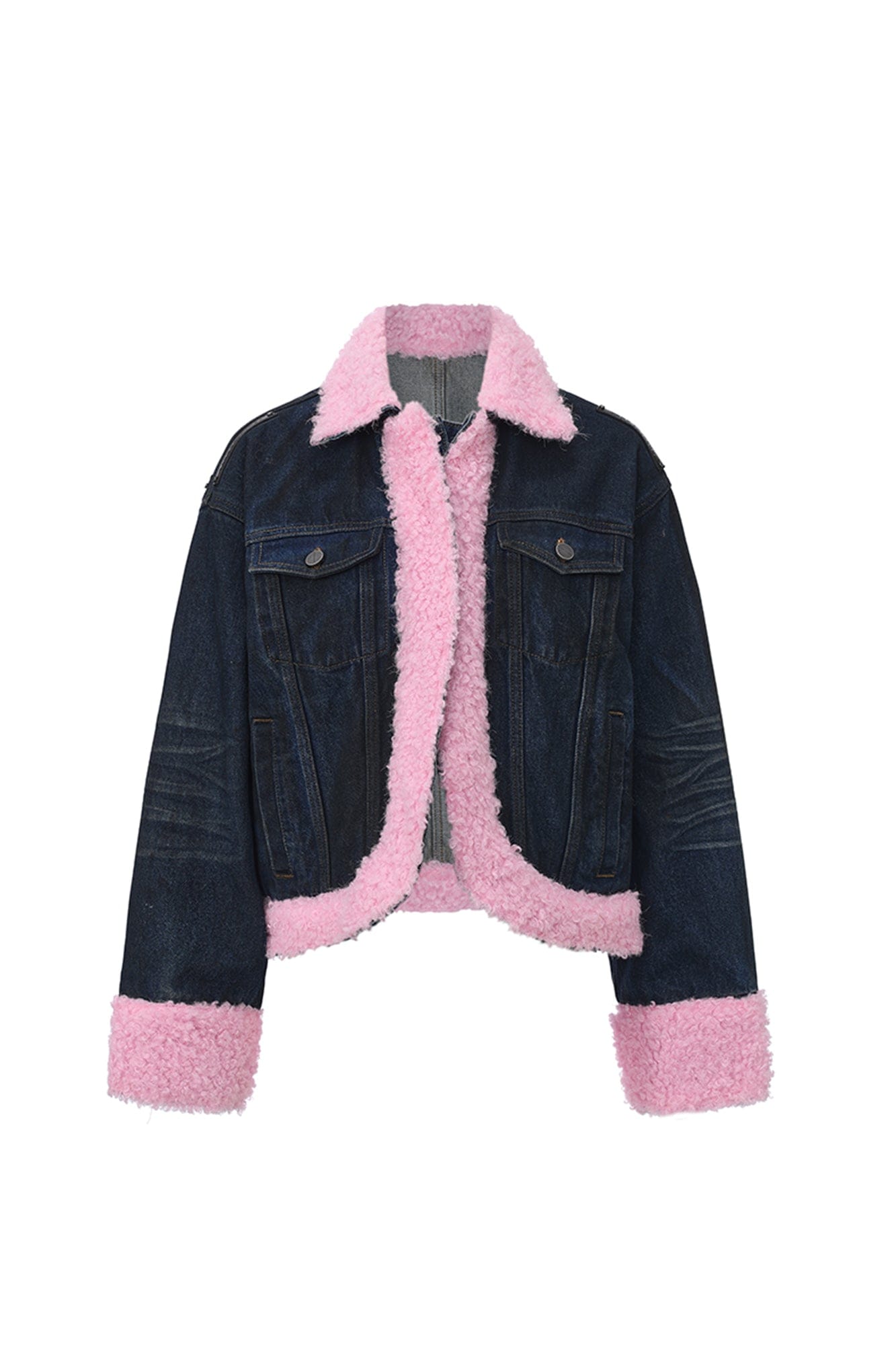 VANN VALRENCE Contrast Shearling-Lined Denim Jacket