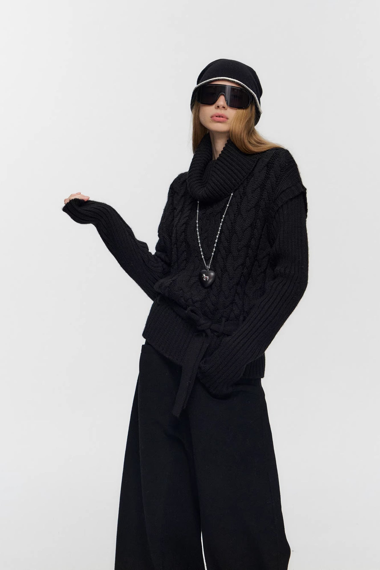 10AMSOTIIIIIIRED Spliced Cable-Knit Wool-Blend Belted Sweater