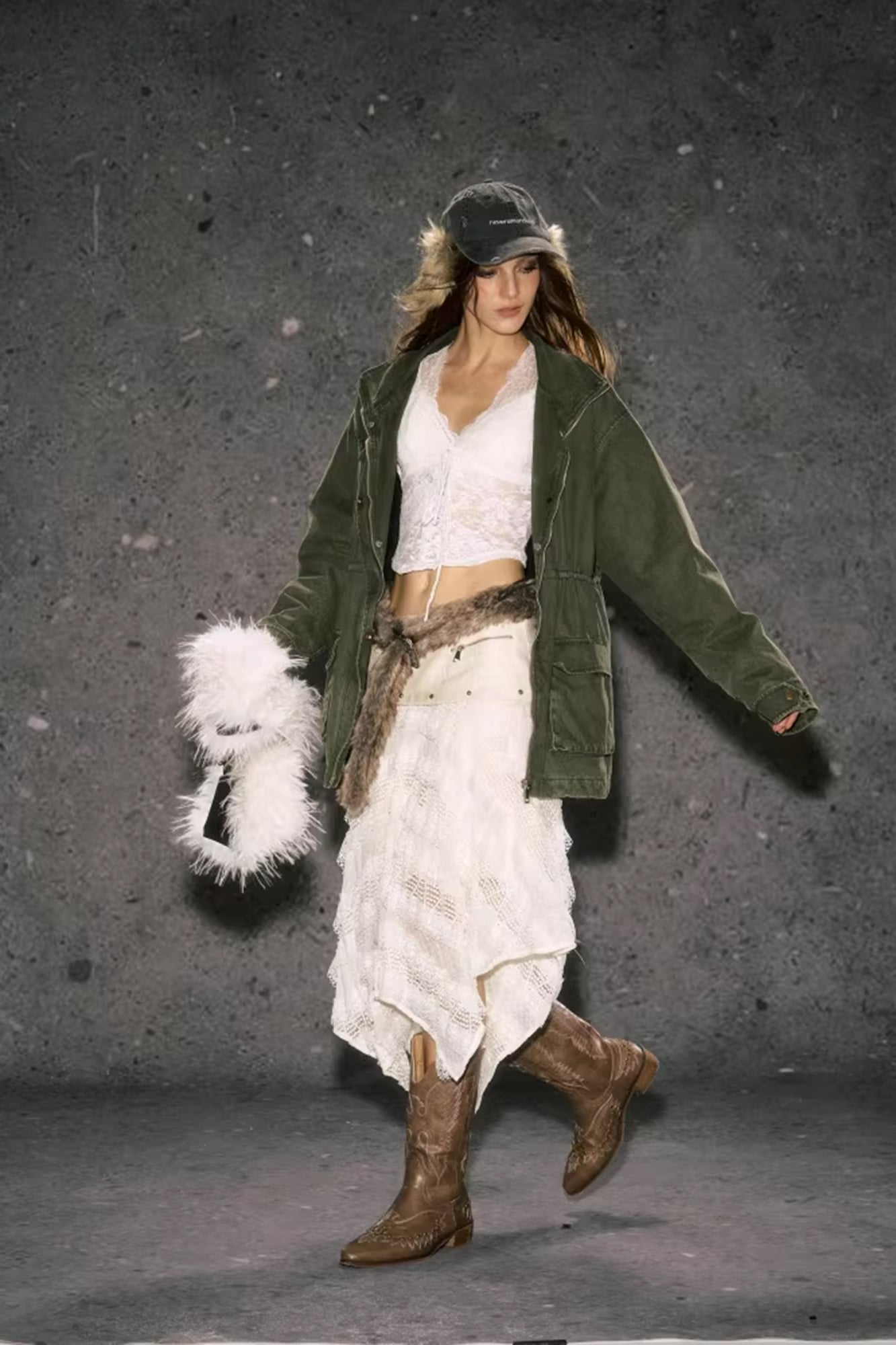 10AMSOTIIIIIIRED Stone-Washed Detachable Faux-Fur Parka
