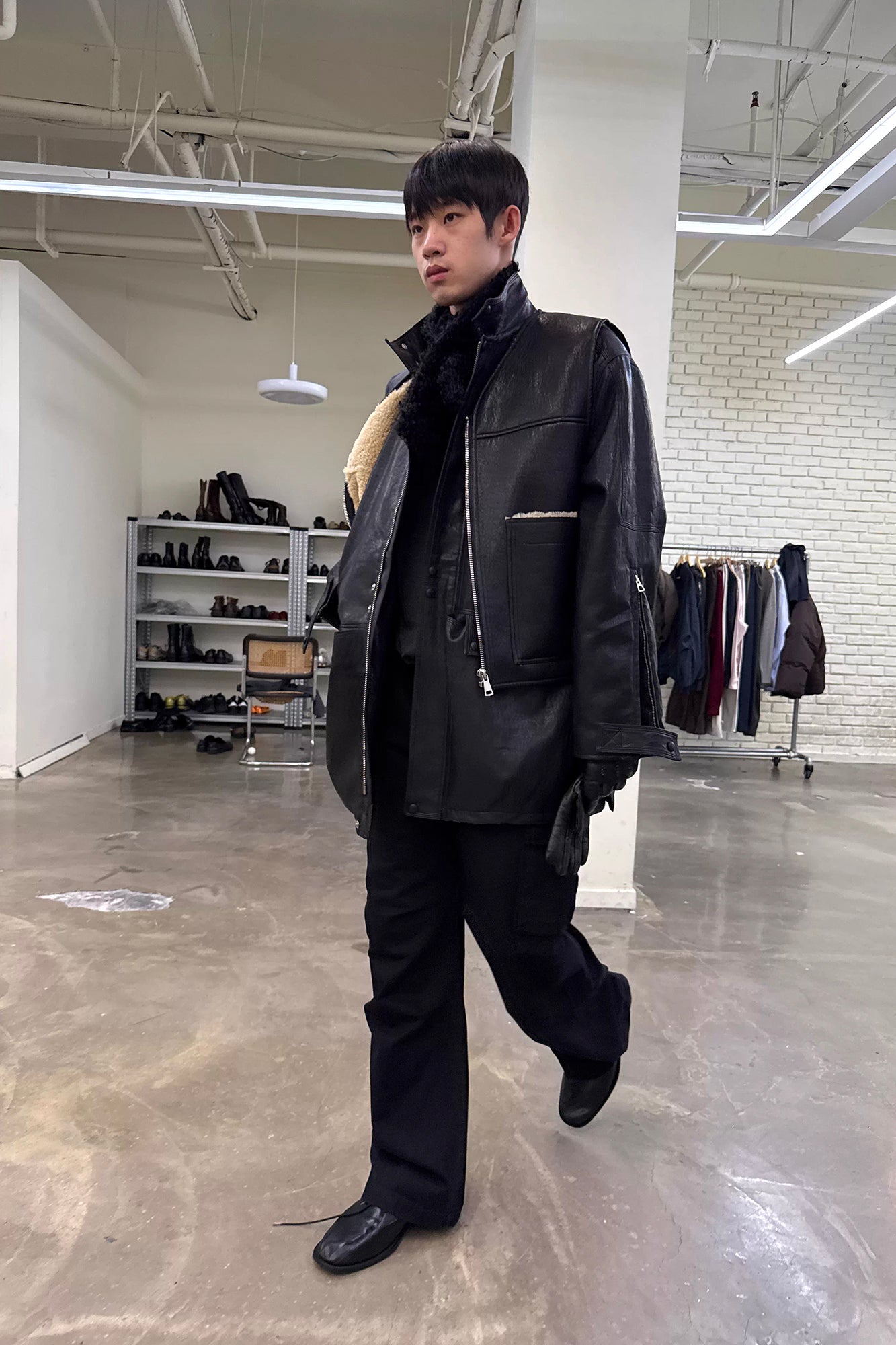 NEVERSEEZ Quilted Faux Leather Stand-Collar Utility Jacket