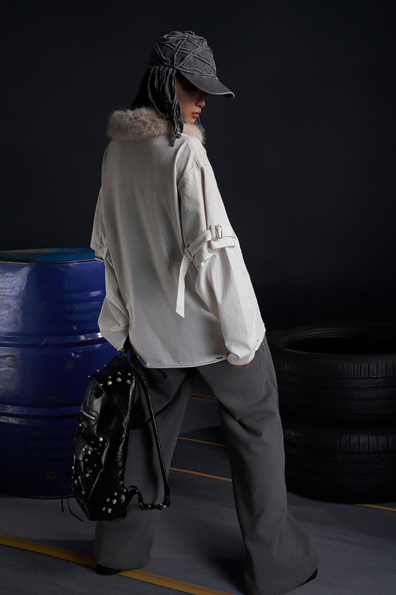 RECOVER ZONE Detachable Faux Fur Collar Long Sleeve Shirt, premium urban and streetwear designers apparel on PROJECTISR.com, RECOVER ZONE