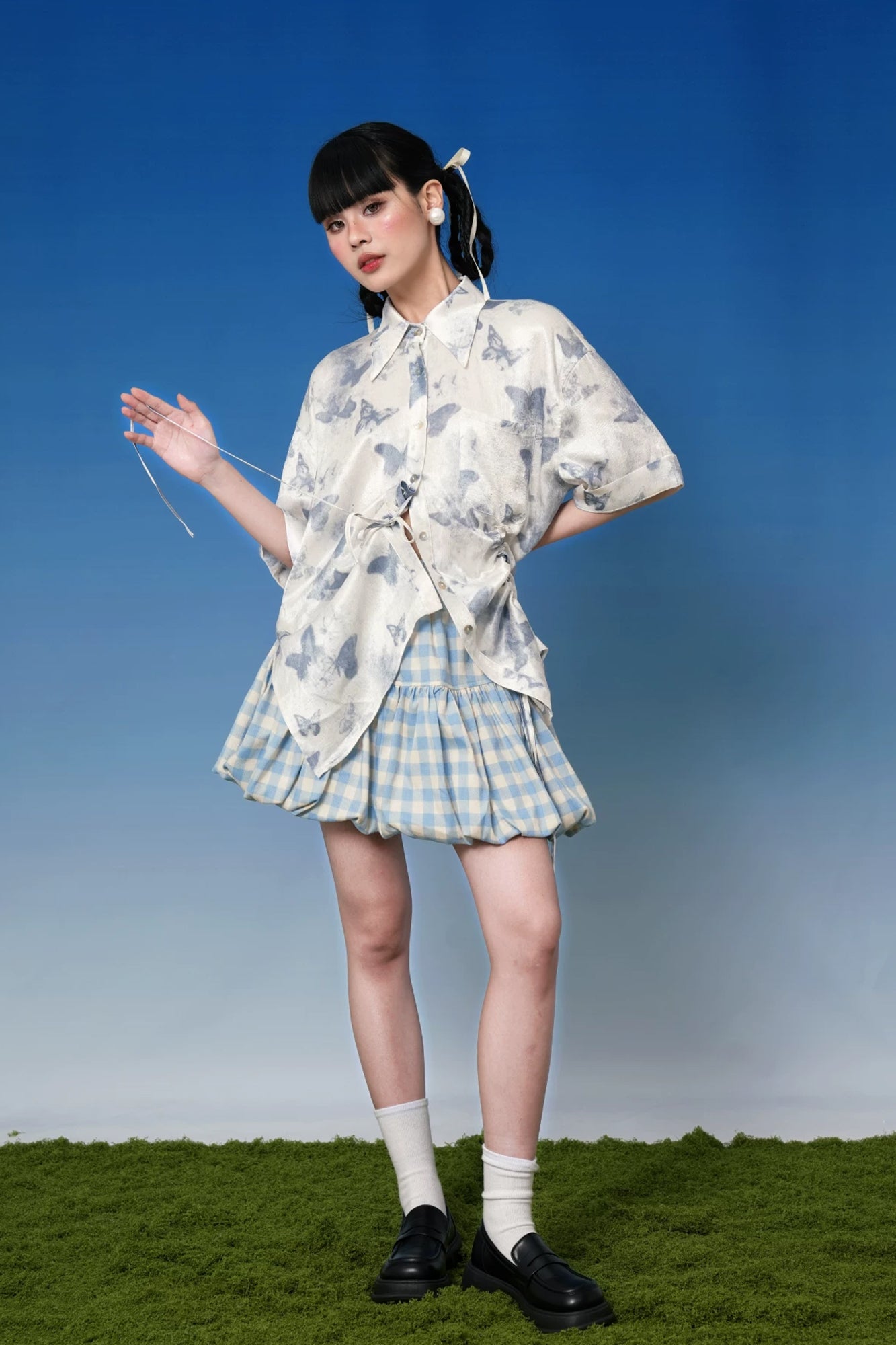 NOPMOB Butterfly Graphic Drawstring Half Shirt