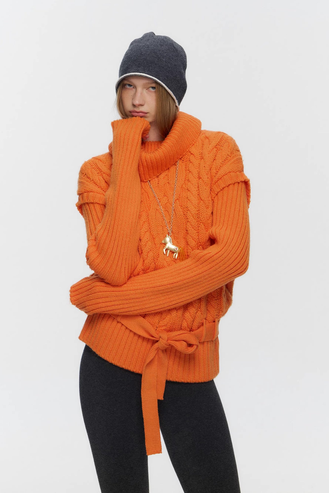 10AMSOTIIIIIIRED Spliced Cable-Knit Wool-Blend Belted Sweater