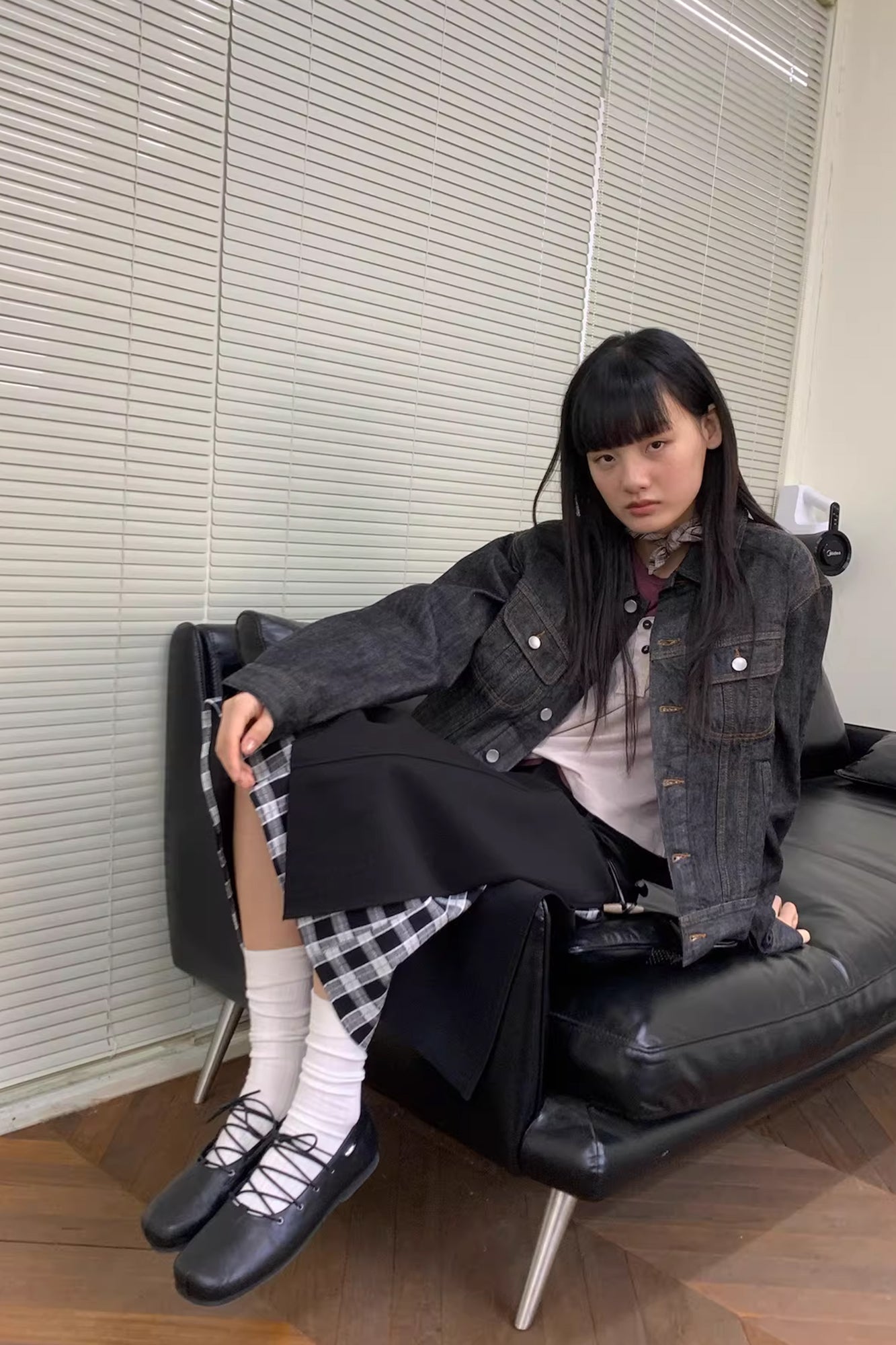 NEVERSEEZ Retro Waist-Tab Dark Denim Jacket