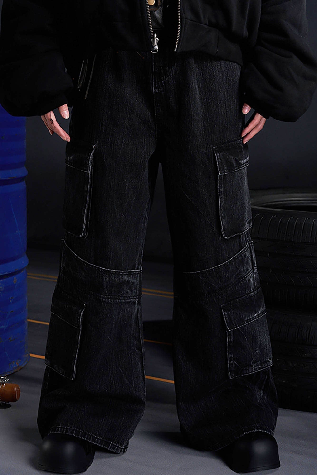 RECOVER ZONE Multi-Pocket Wide-Leg Utility Jeans, premium urban and streetwear designers apparel on PROJECTISR.com, RECOVER ZONE