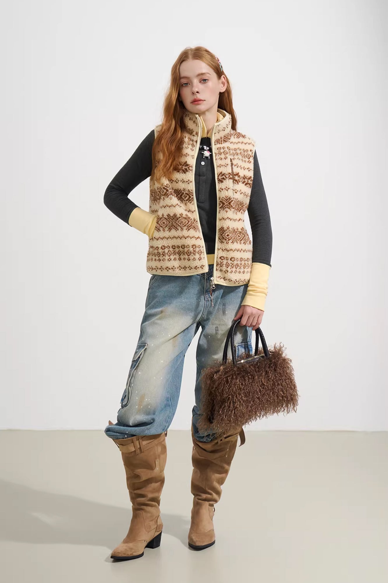 SOFITTE Fair Isle Faux-Shearling Mockneck Vest