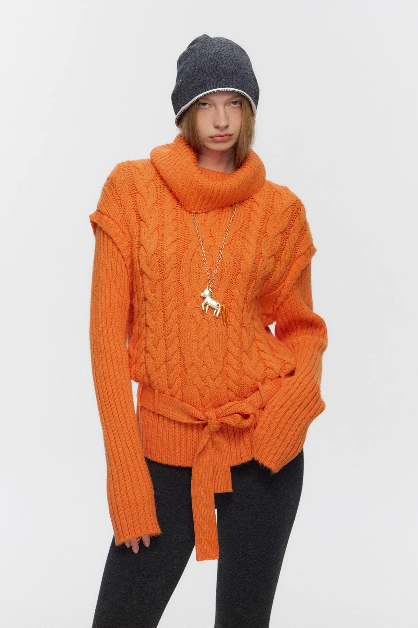 10AMSOTIIIIIIRED Spliced Cable-Knit Wool-Blend Belted Sweater