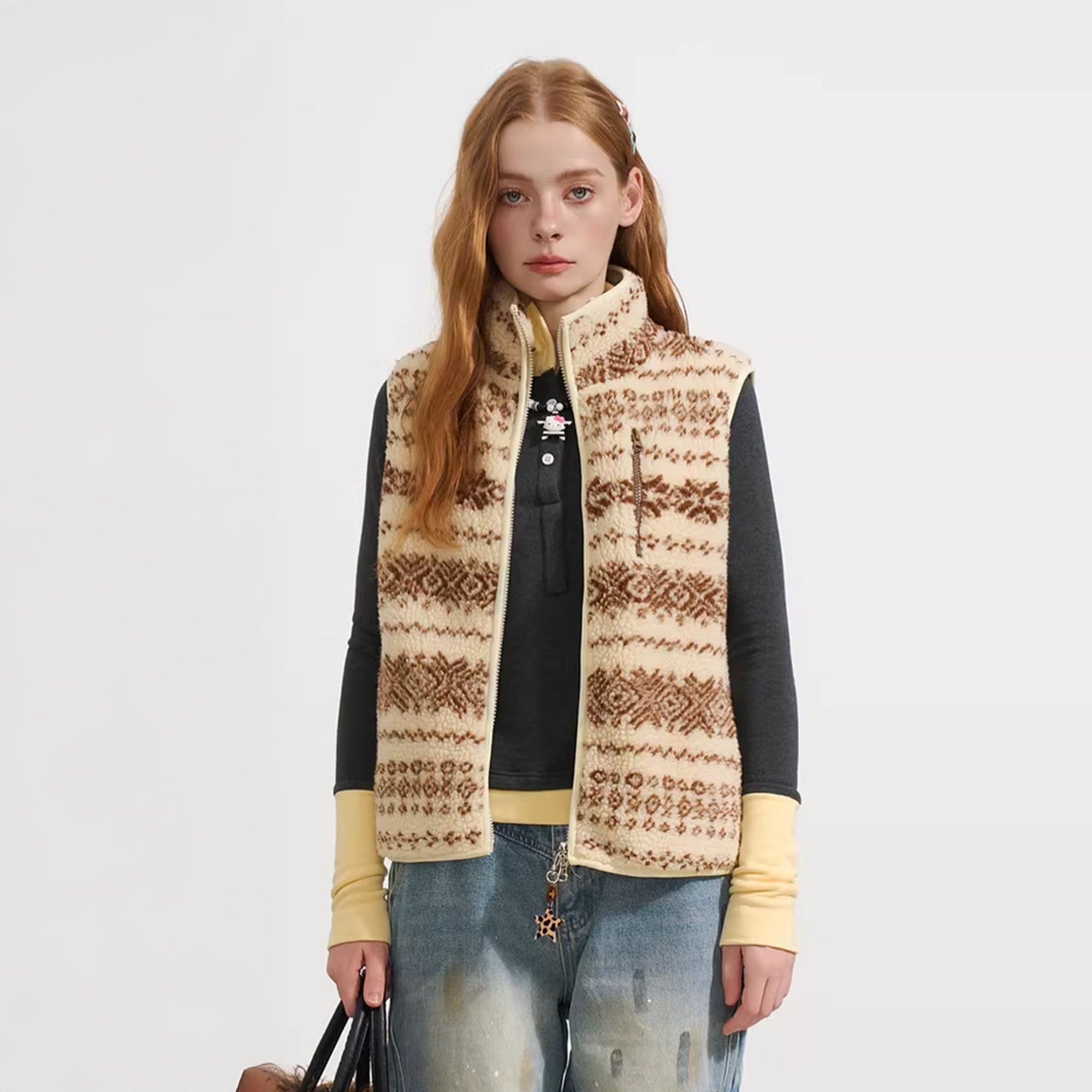 SOFITTE Fair Isle Faux-Shearling Mockneck Vest