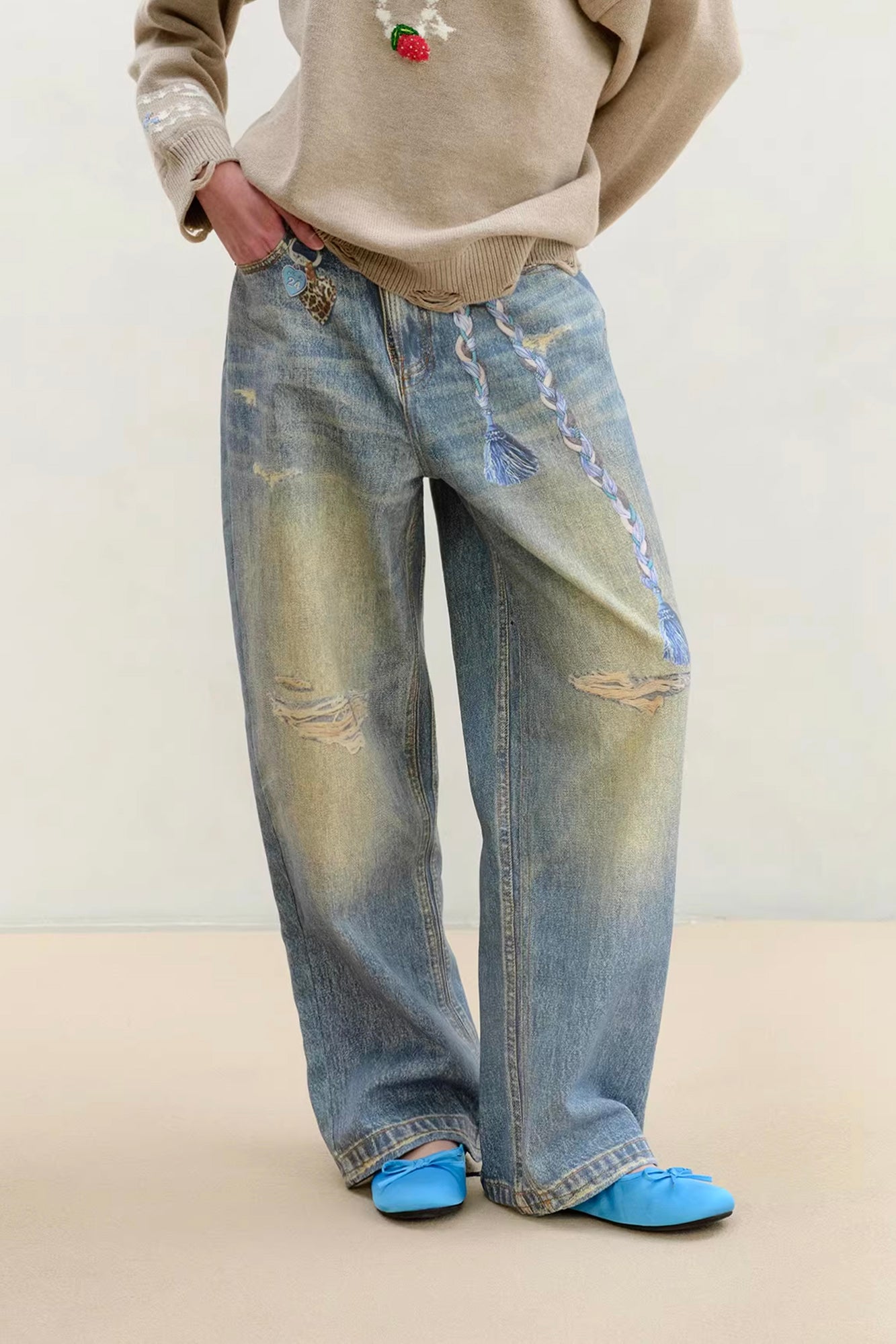 WII WIL Braid Graphic Wide-Leg Jeans