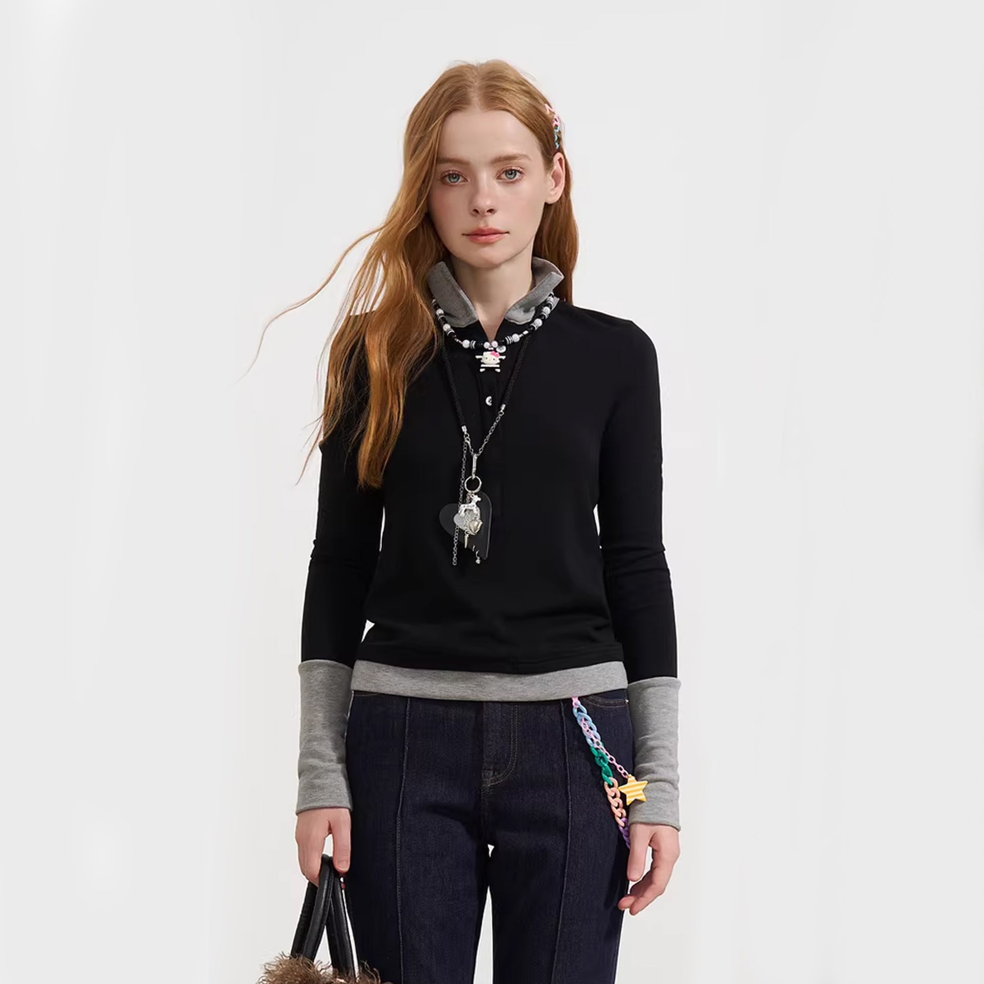 SOFITTE Collared Faux Layered Long-Sleeve Tee