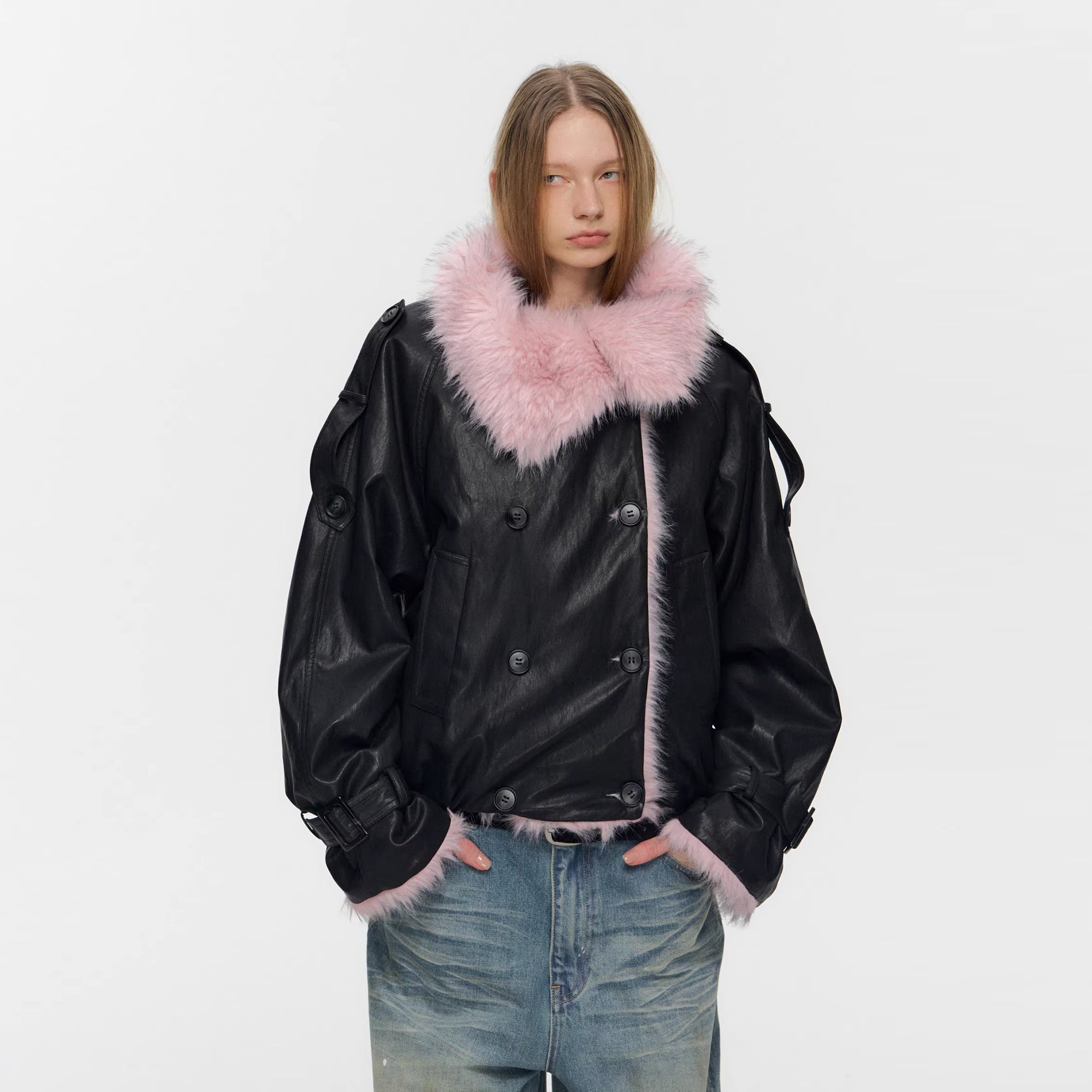 10AMSOTIIIIIIRED Reversible Faux-Leather & Faux-Fur Biker Jacket