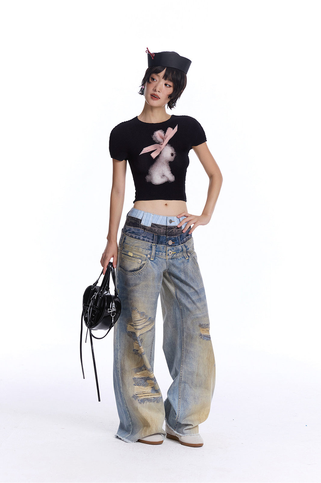 MOF Bunny Graphic Pleated T-Shirt