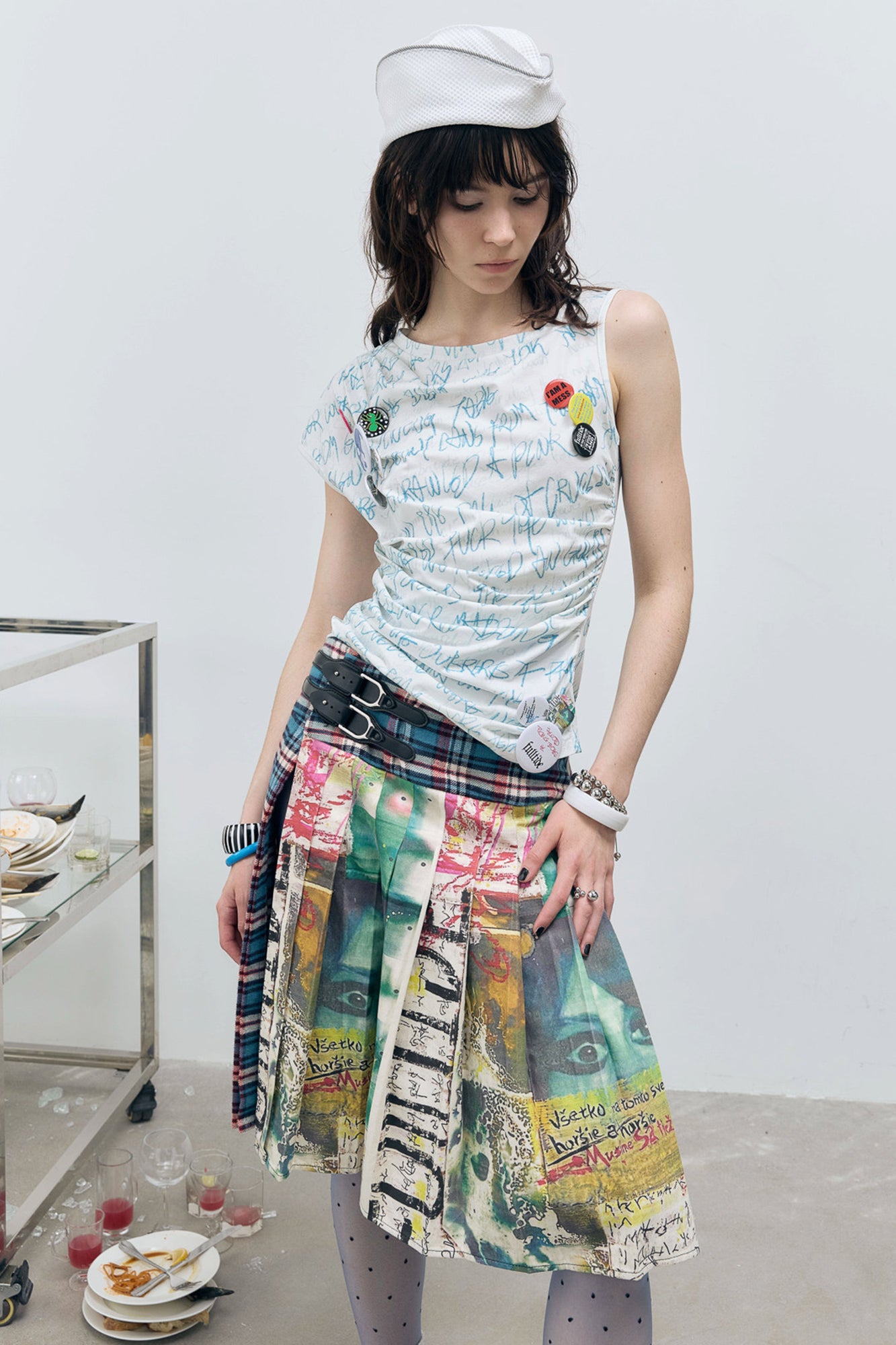 FULLTIDE Buckle Plaid Pleated Skirt
