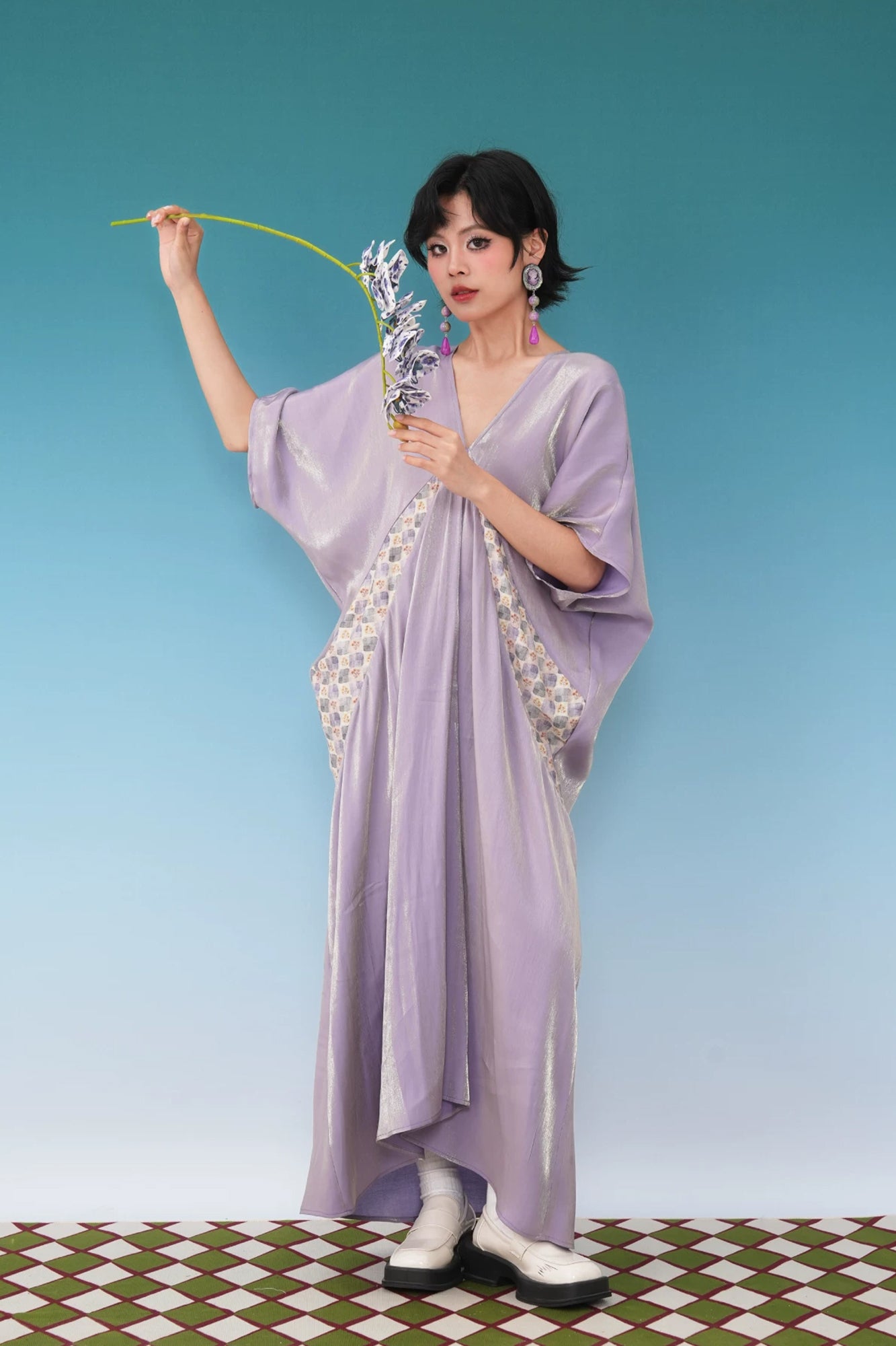 NOPMOB Spliced Luster Draped Maxi Dress