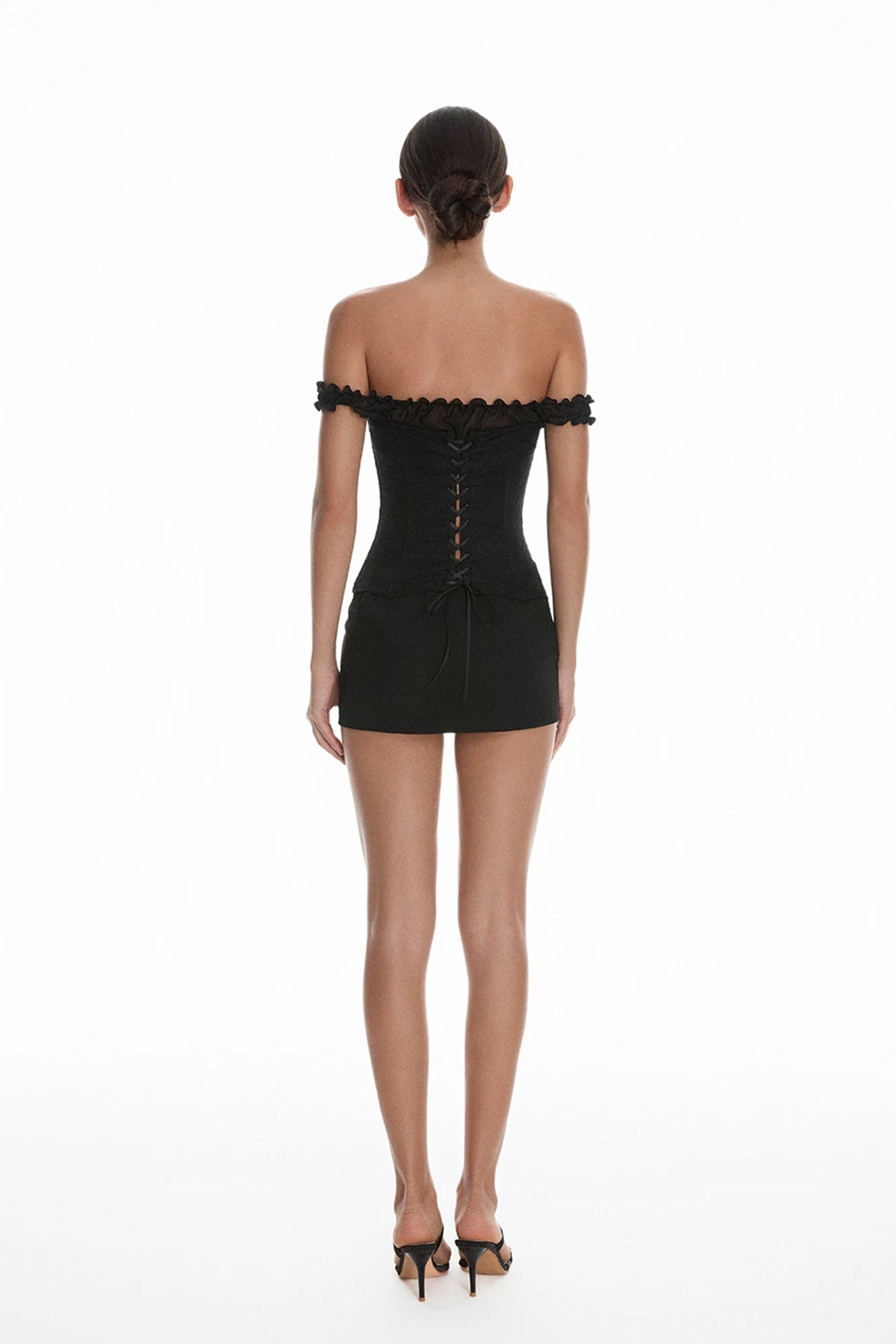 MILLIONLOTUS Ruffle Off-Shoulder Corset Top & Mini Skirt Set