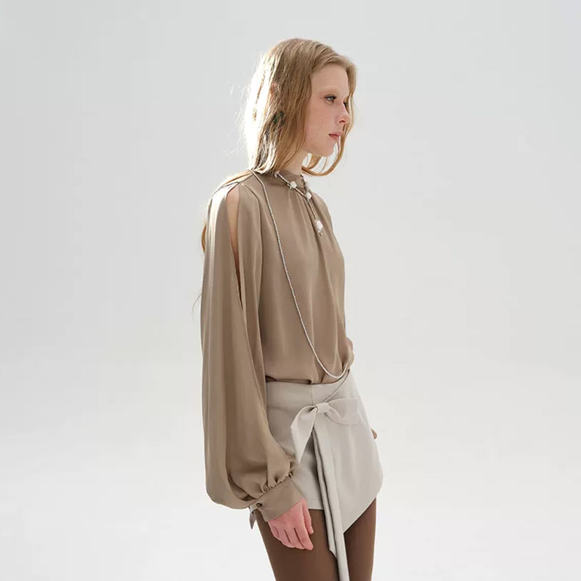 LAYERS Mock-Neck Split-Sleeve Blouse