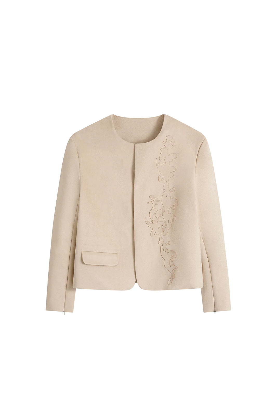 CHANGGUANG YUANZI Embroidered Patchwork Zip-Cuff Suede Jacket