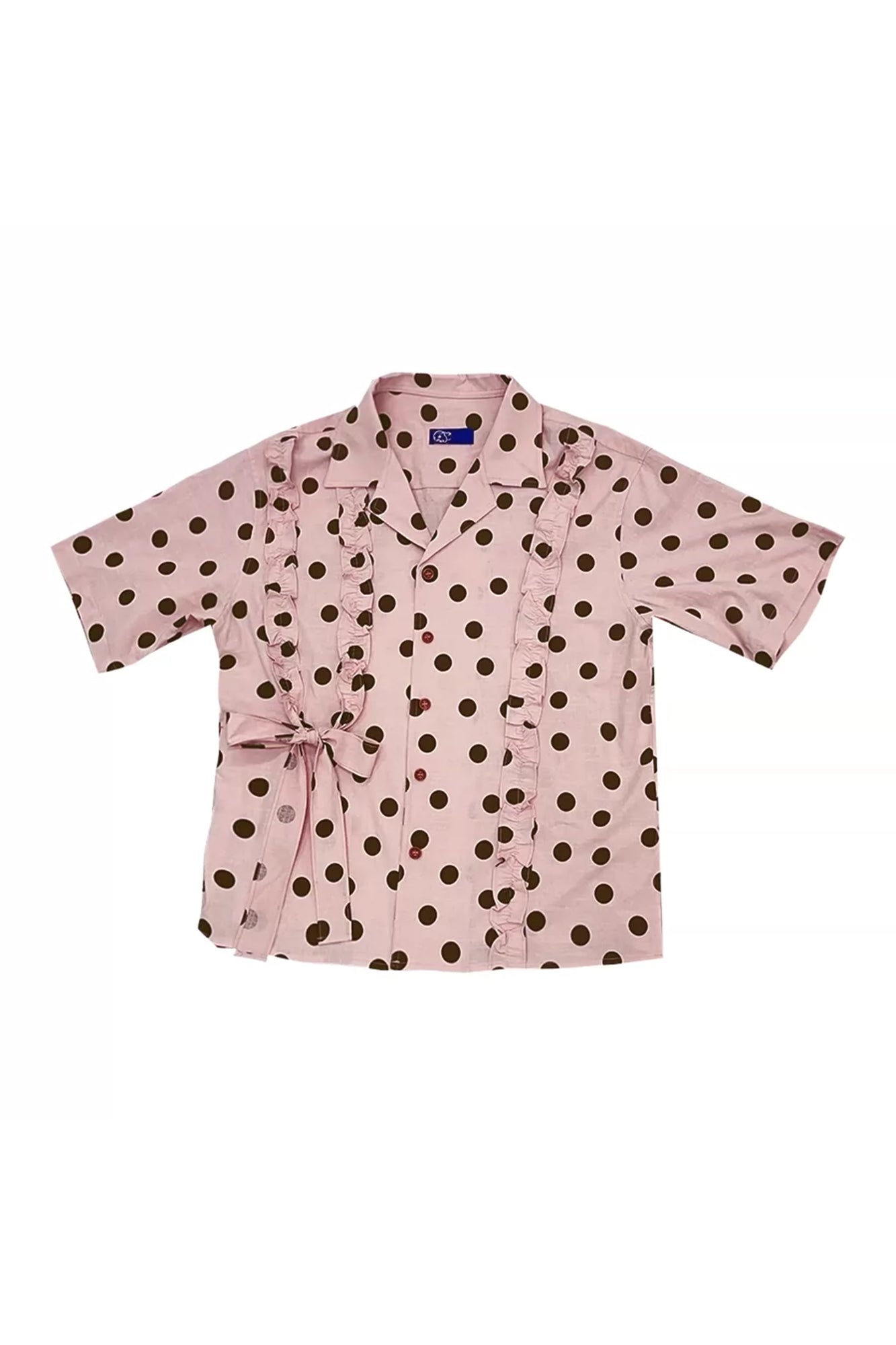 NOPMOB Polka Dot Ruffle Tie Half-Shirt