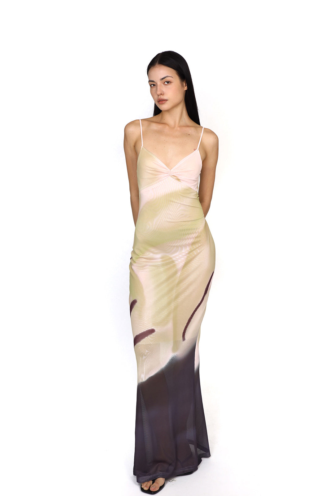 SCARLET SAGE Gradient Mesh Fitted Fishtail Dress