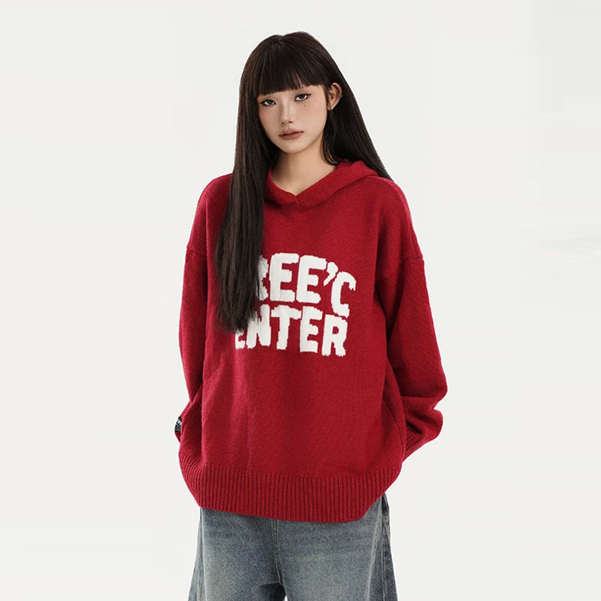 FREE CENTER Reversible Hooded Oversized Sweater