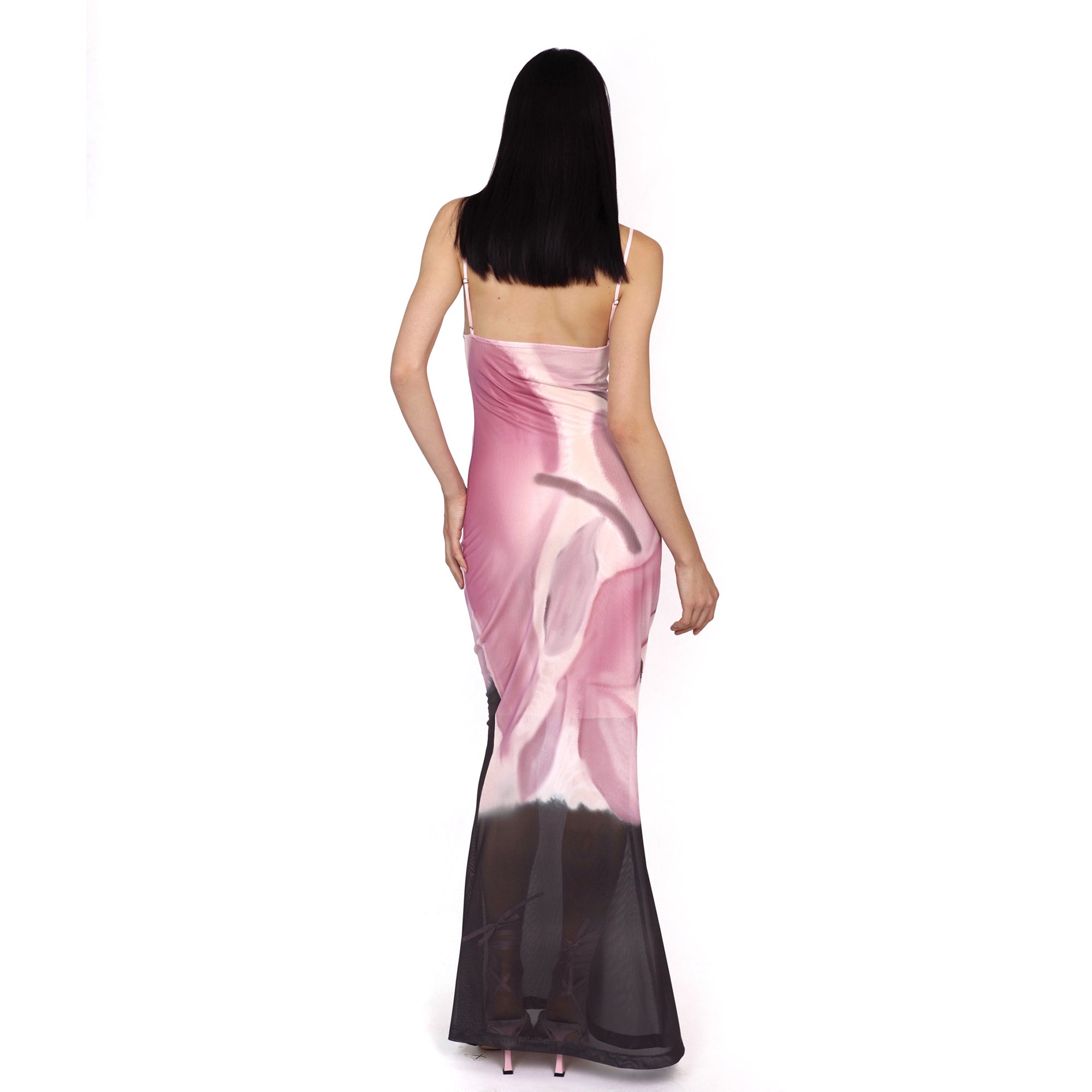 SCARLET SAGE Gradient Mesh Fitted Fishtail Dress