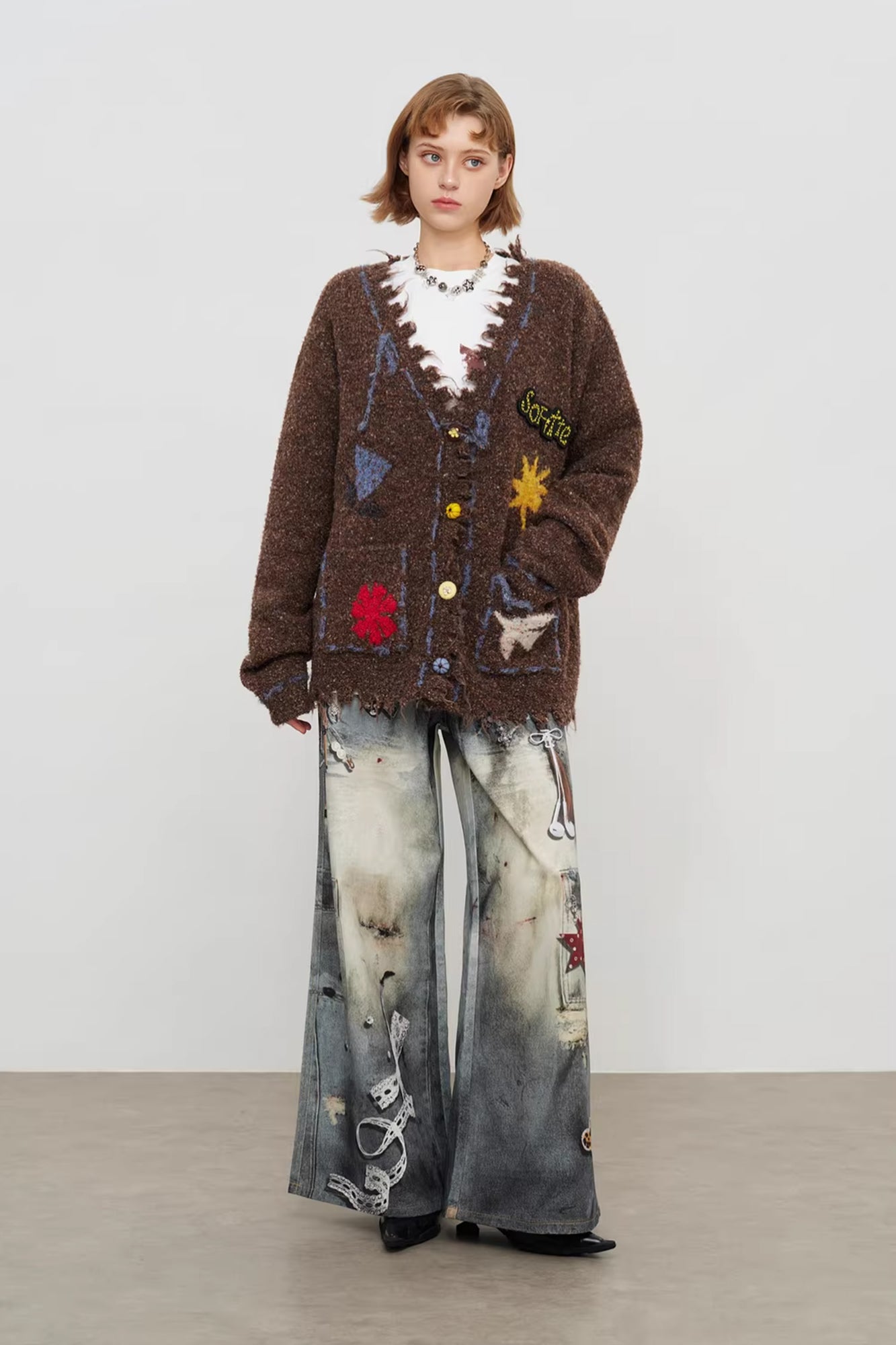 SOFITTE Intarsia Graphic Fringe-Trim Cardigan