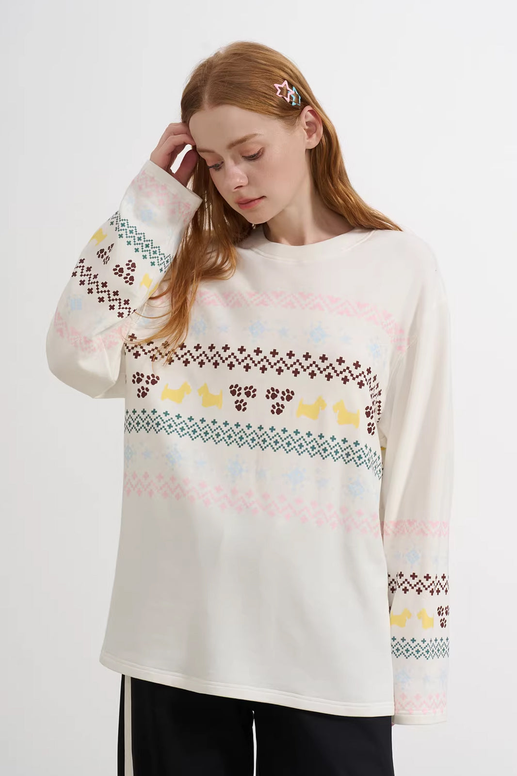 SOFITTE Fleece-Lined Fair Isle Long-Sleeve Tee
