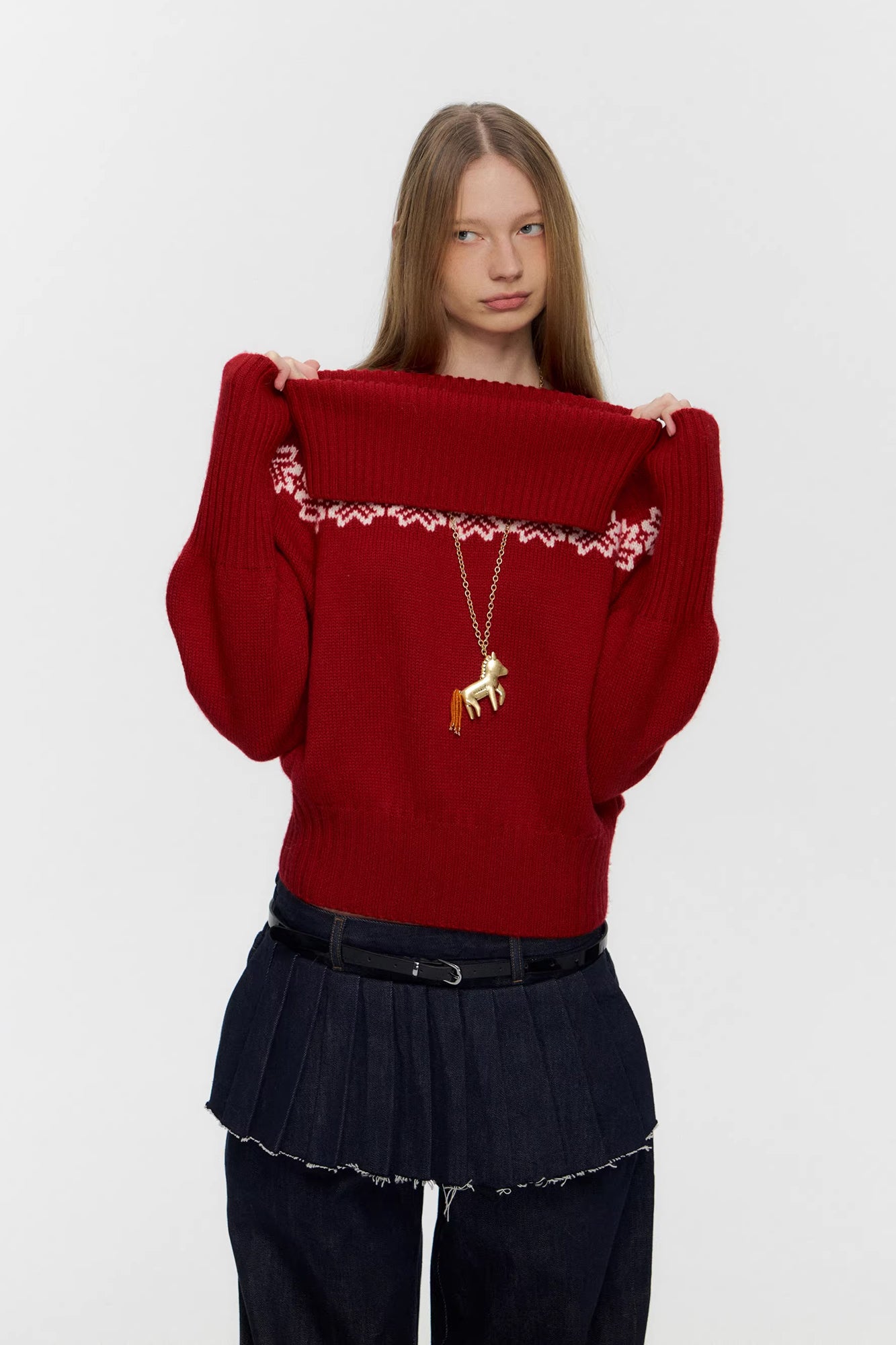 10AMSOTIIIIIIRED Detachable Turtleneck Wool-Blend Fair Isle Sweater