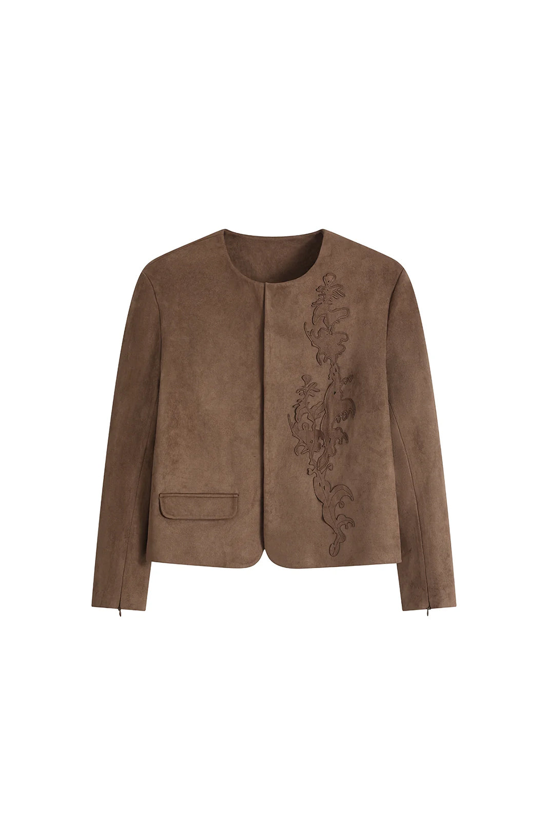 CHANGGUANG YUANZI Embroidered Patchwork Zip-Cuff Suede Jacket