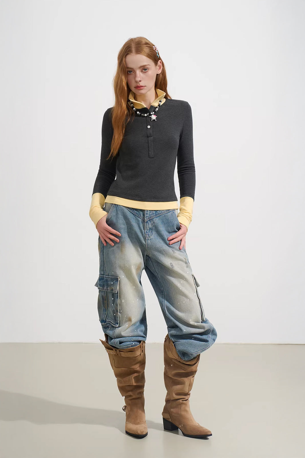 SOFITTE Collared Faux Layered Long-Sleeve Tee