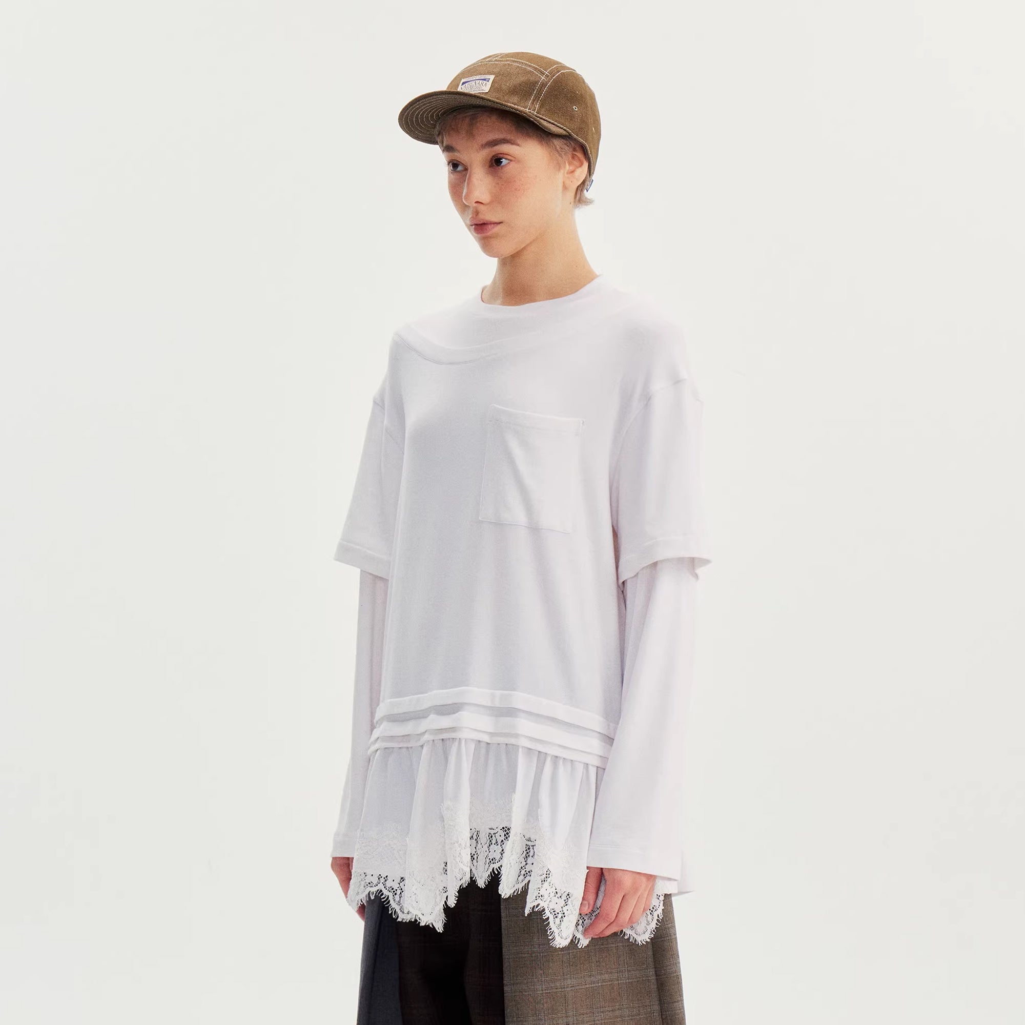 WII WIL Faux-Layer Lace-Hem Long-Sleeve Tee