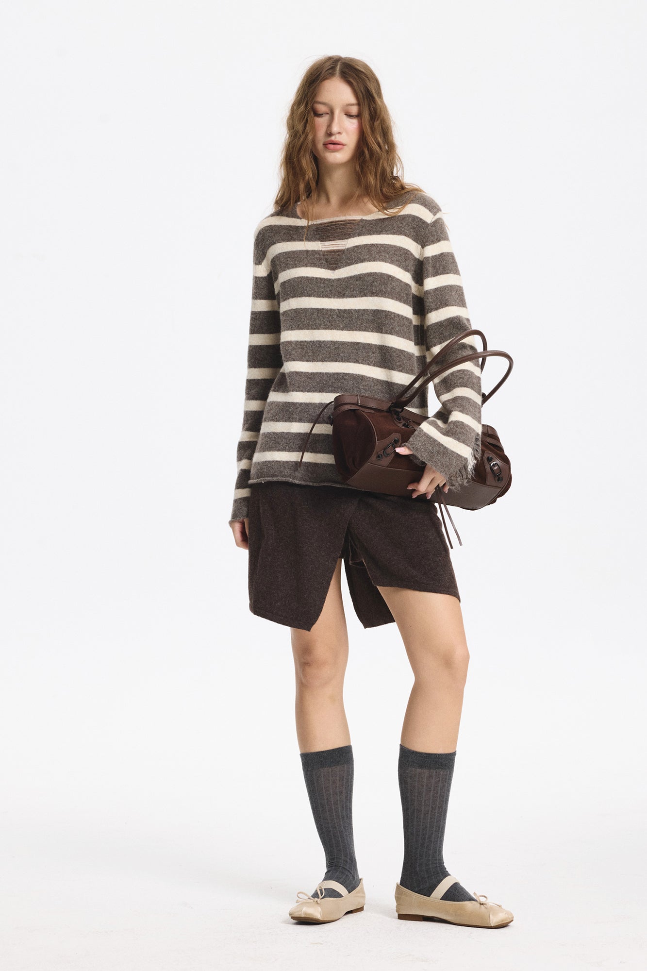 LEONSENSE Distressed Stripe Knit Pullover