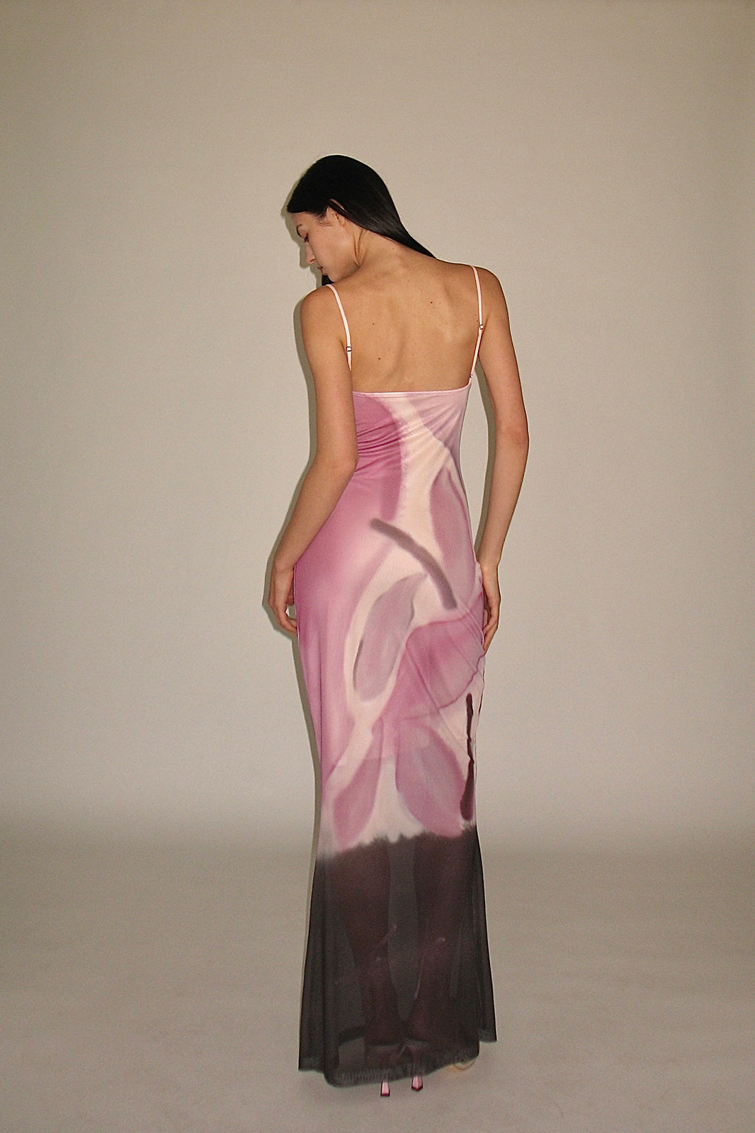 SCARLET SAGE Gradient Mesh Fitted Fishtail Dress