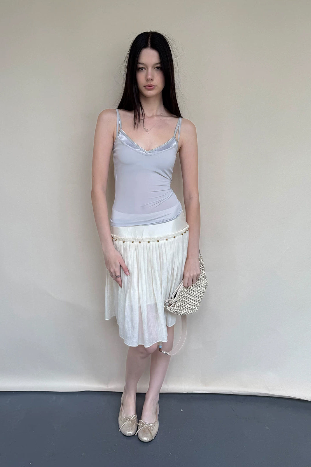 DOTYEARS Beaded Pleated Drop-Waist Skirt